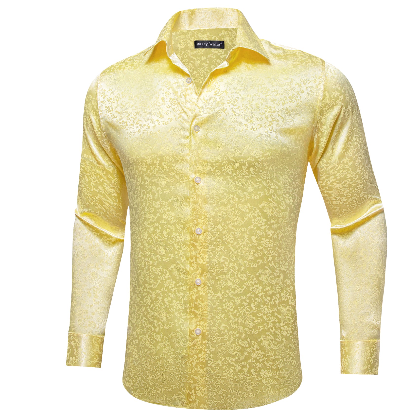 Barry.wang Mist Yellow Floral Silk Men's Shirt