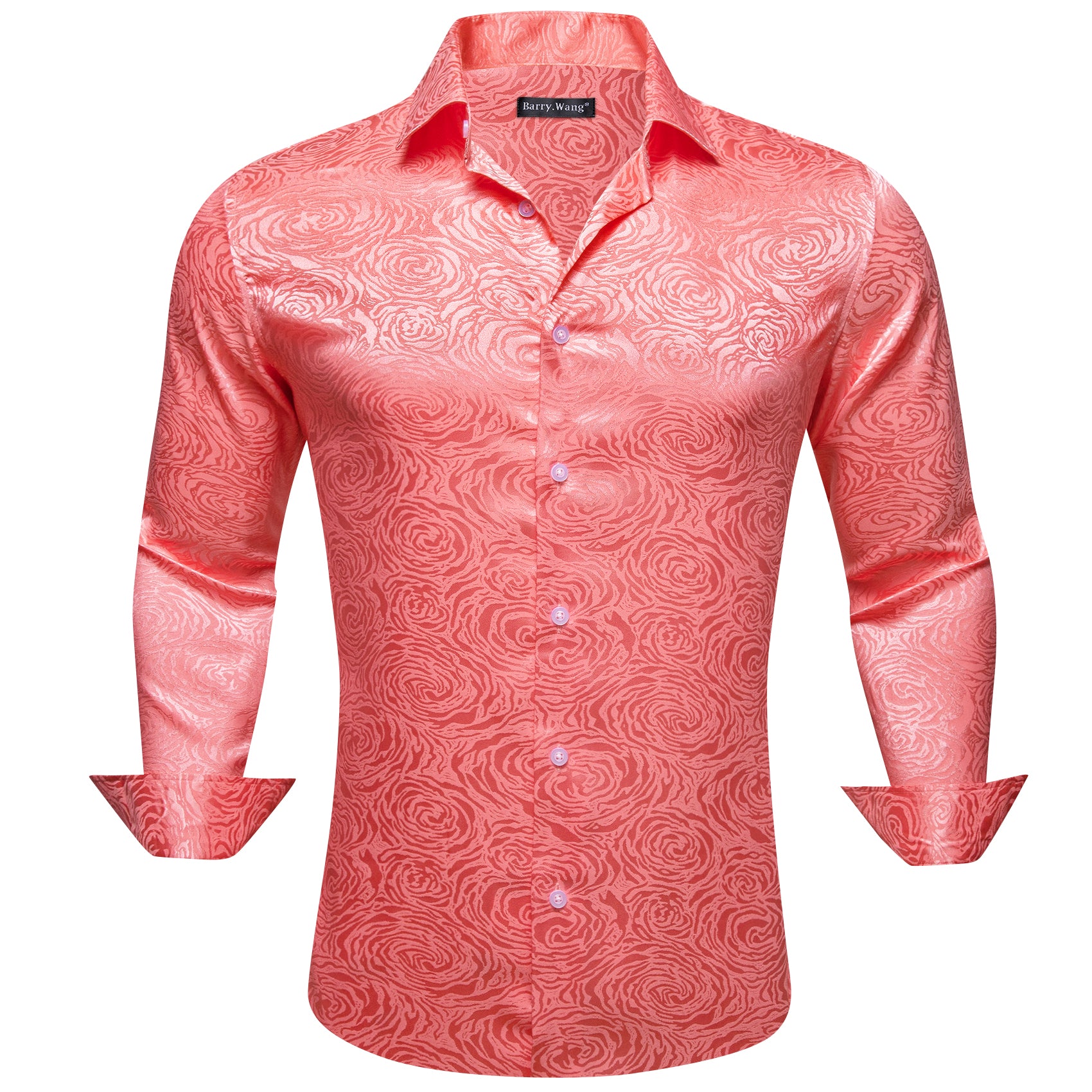 Barry.wang Novetly Light Coral Floral Silk Men's Shirt