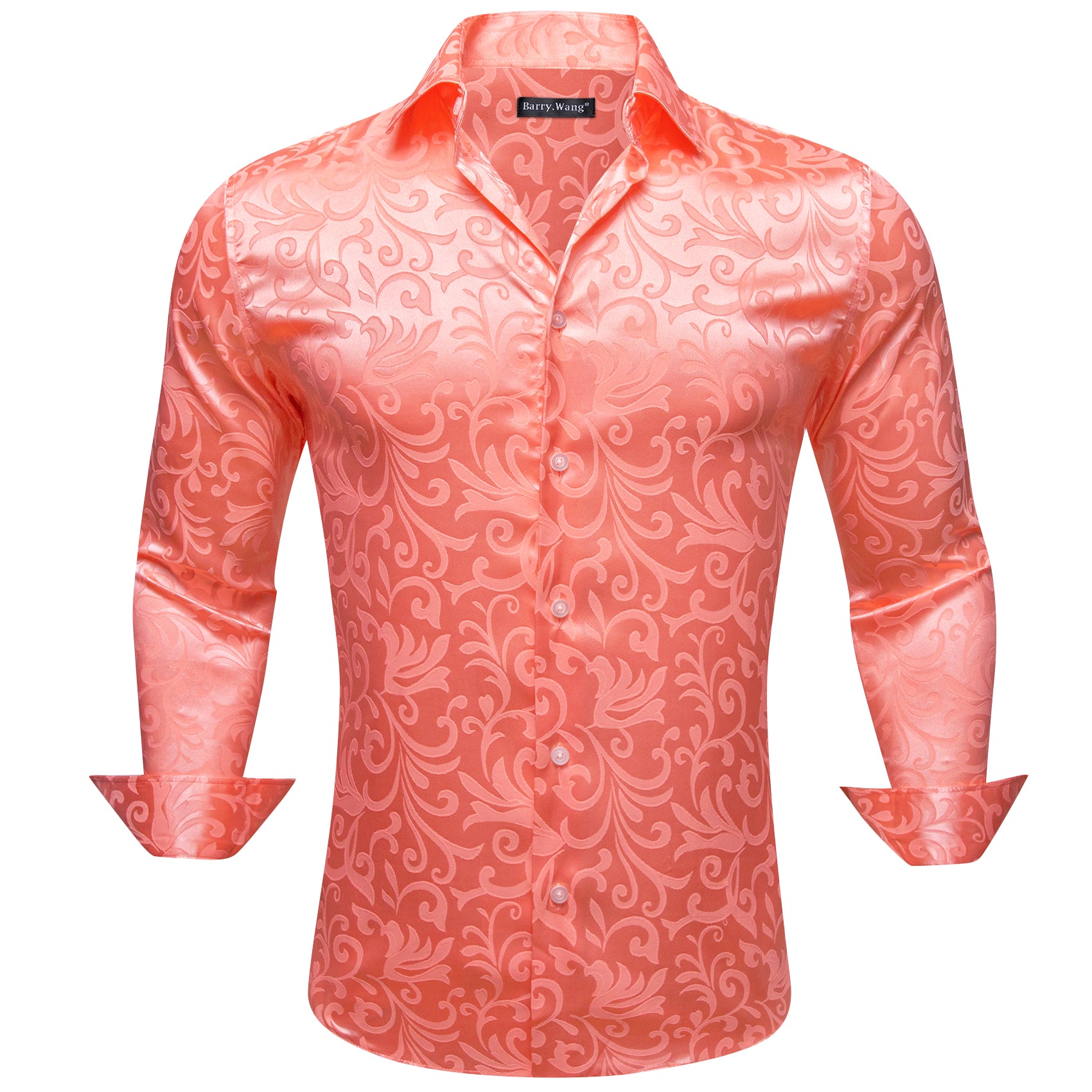 Barry.wang Salmon Floral Silk Men's Shirt