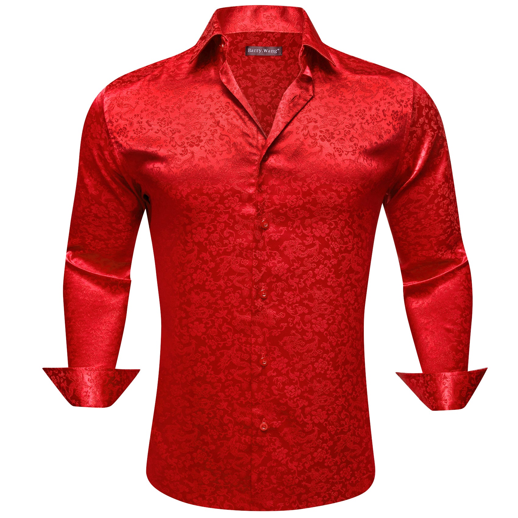 Barry.wang Strong Red Floral Silk Men's Shirt