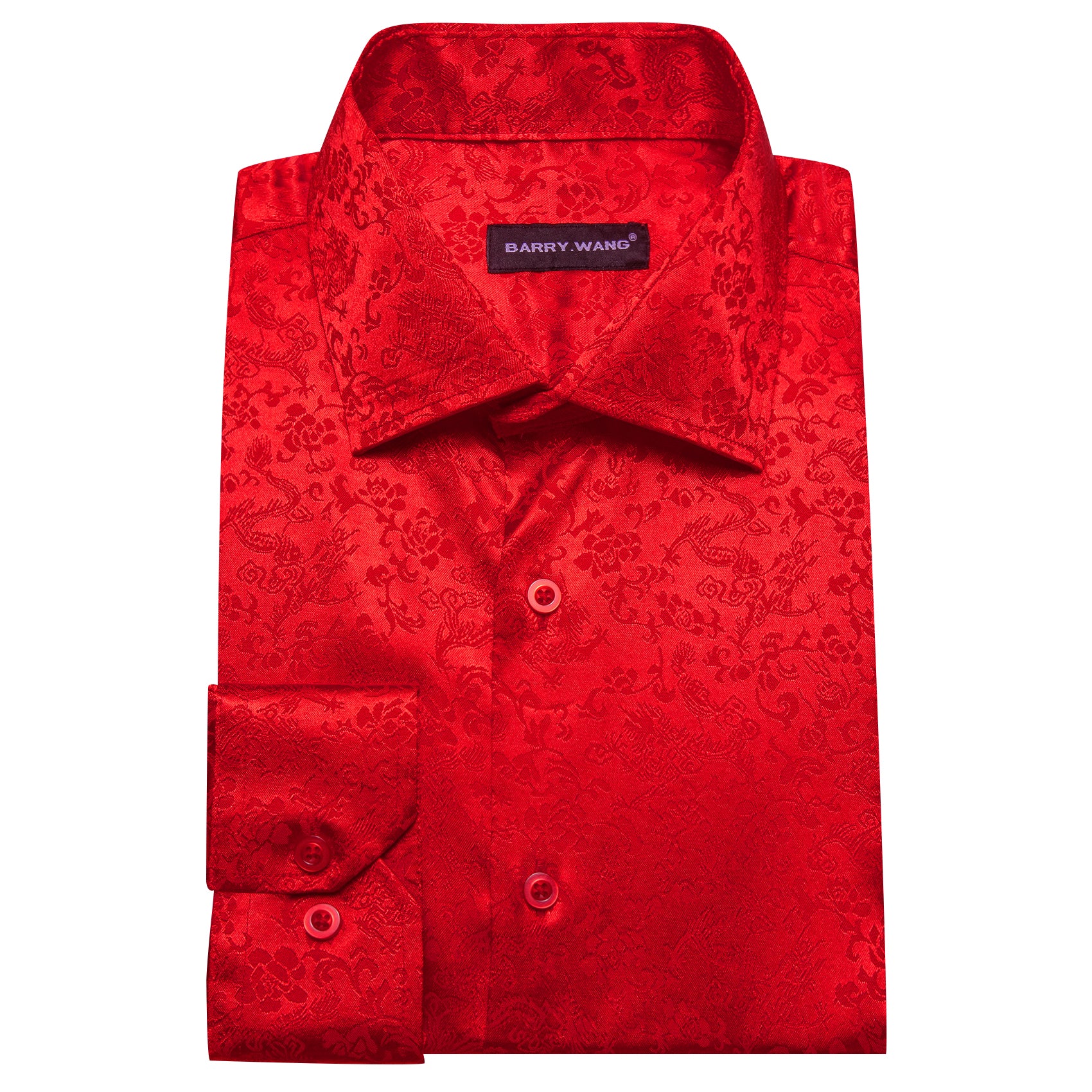 Barry.wang Strong Red Floral Silk Men's Shirt