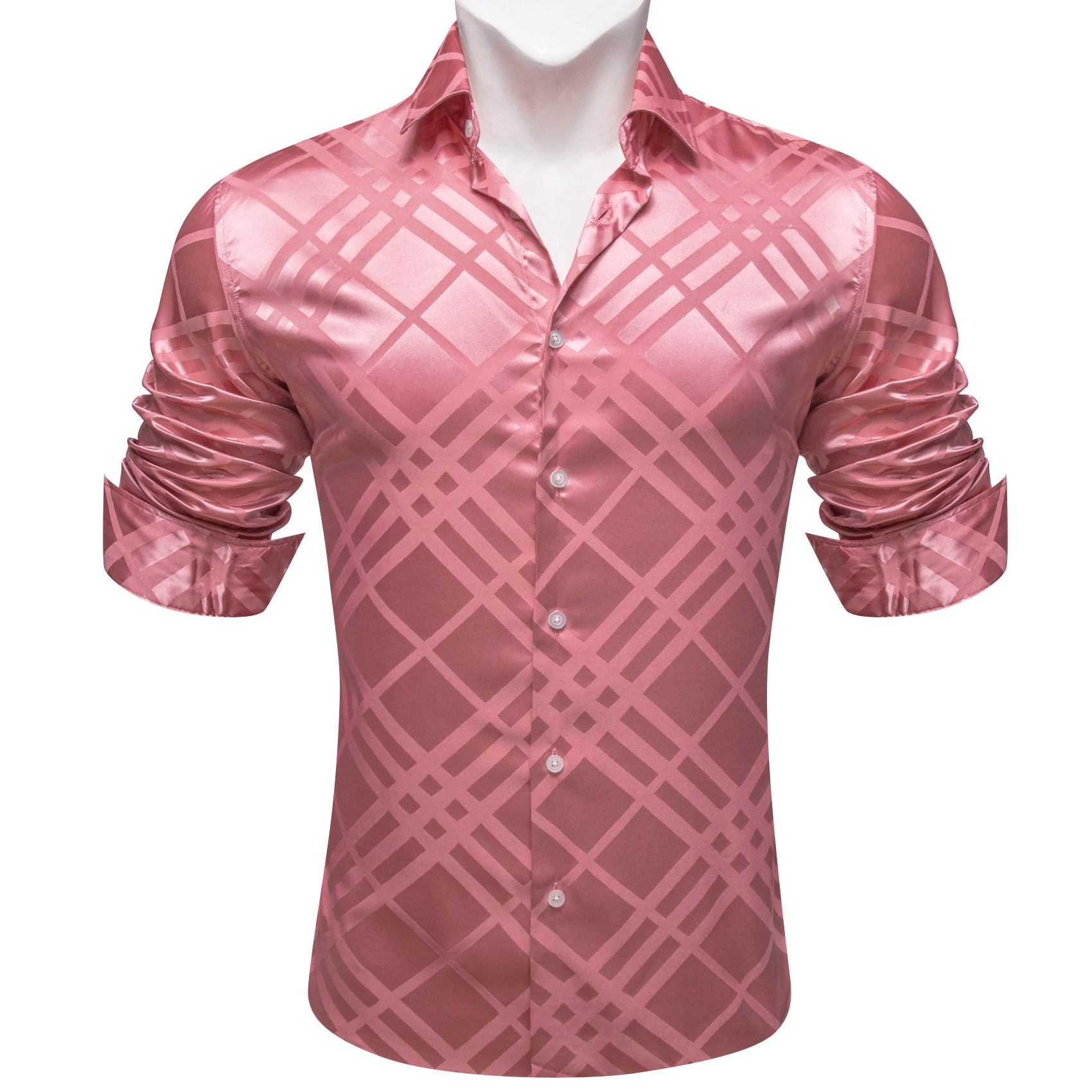 Barry.wang Button Down Shirt Pink Striped Silk Shirt for Mens Fashion