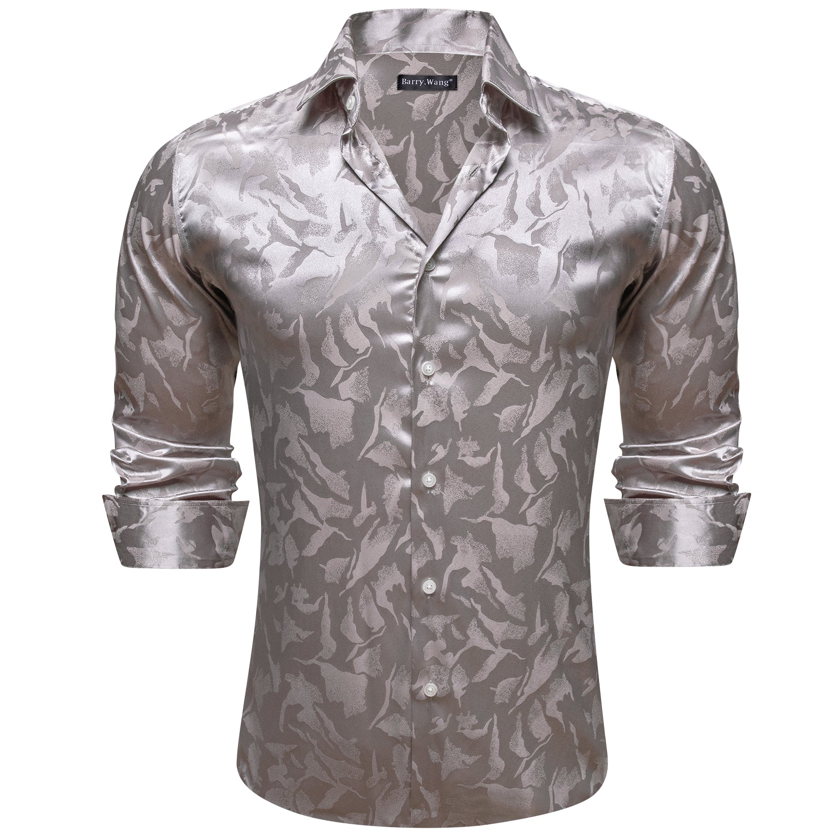 Barry.wang Grey Floral Silk Men's Shirt
