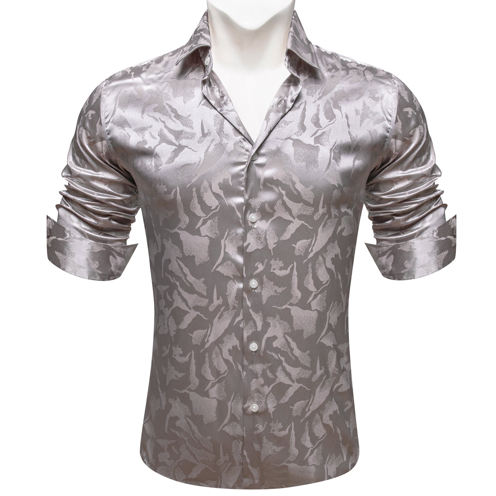 Barry.wang Grey Floral Silk Men's Shirt