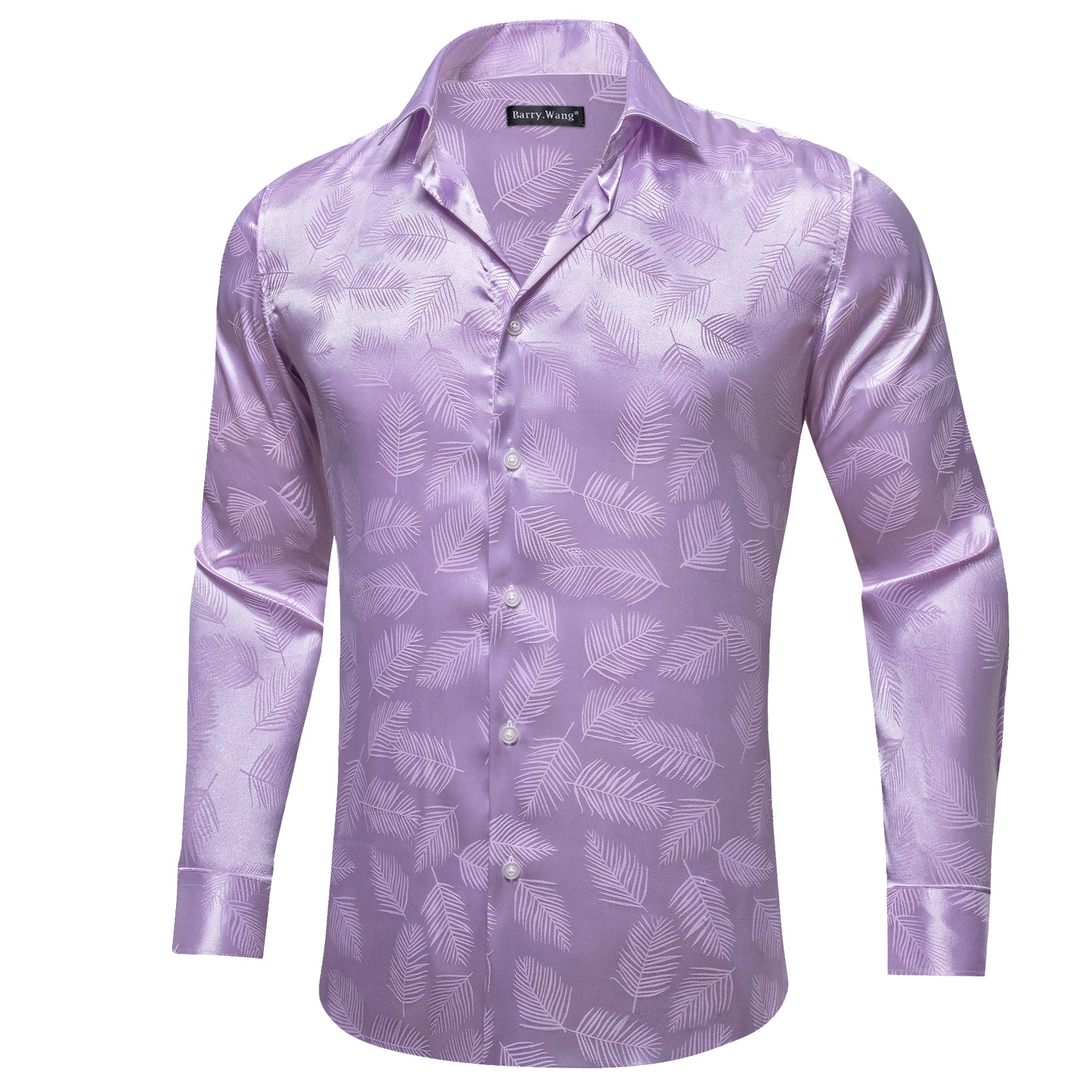 Barry.wang Purple Feather Floral Silk Men's Shirt