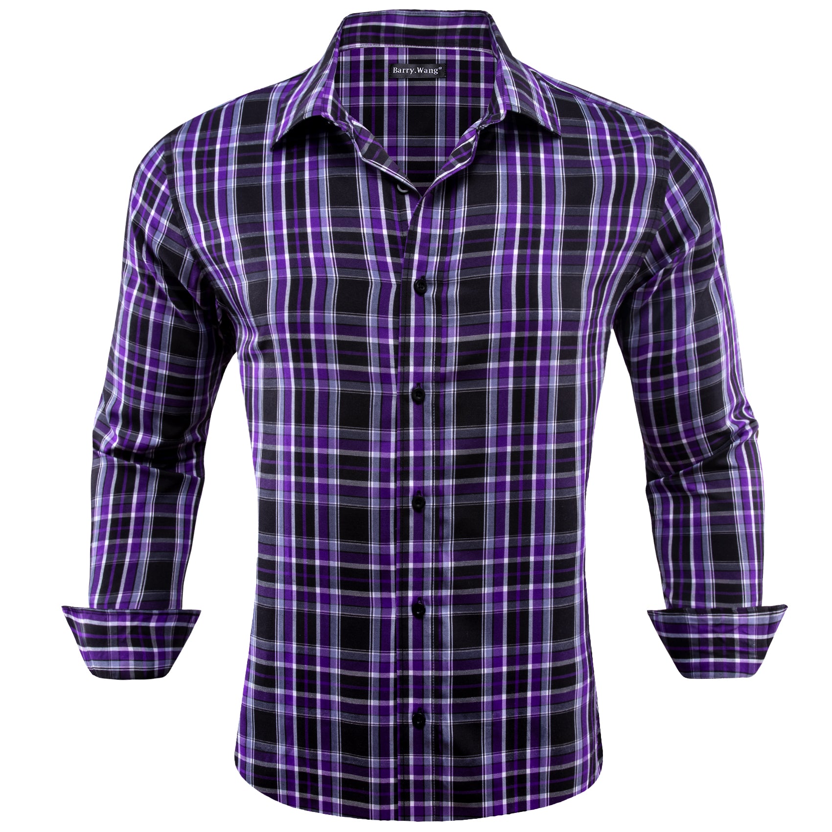 Barry.wang Purple Black Plaid Men's Shirt