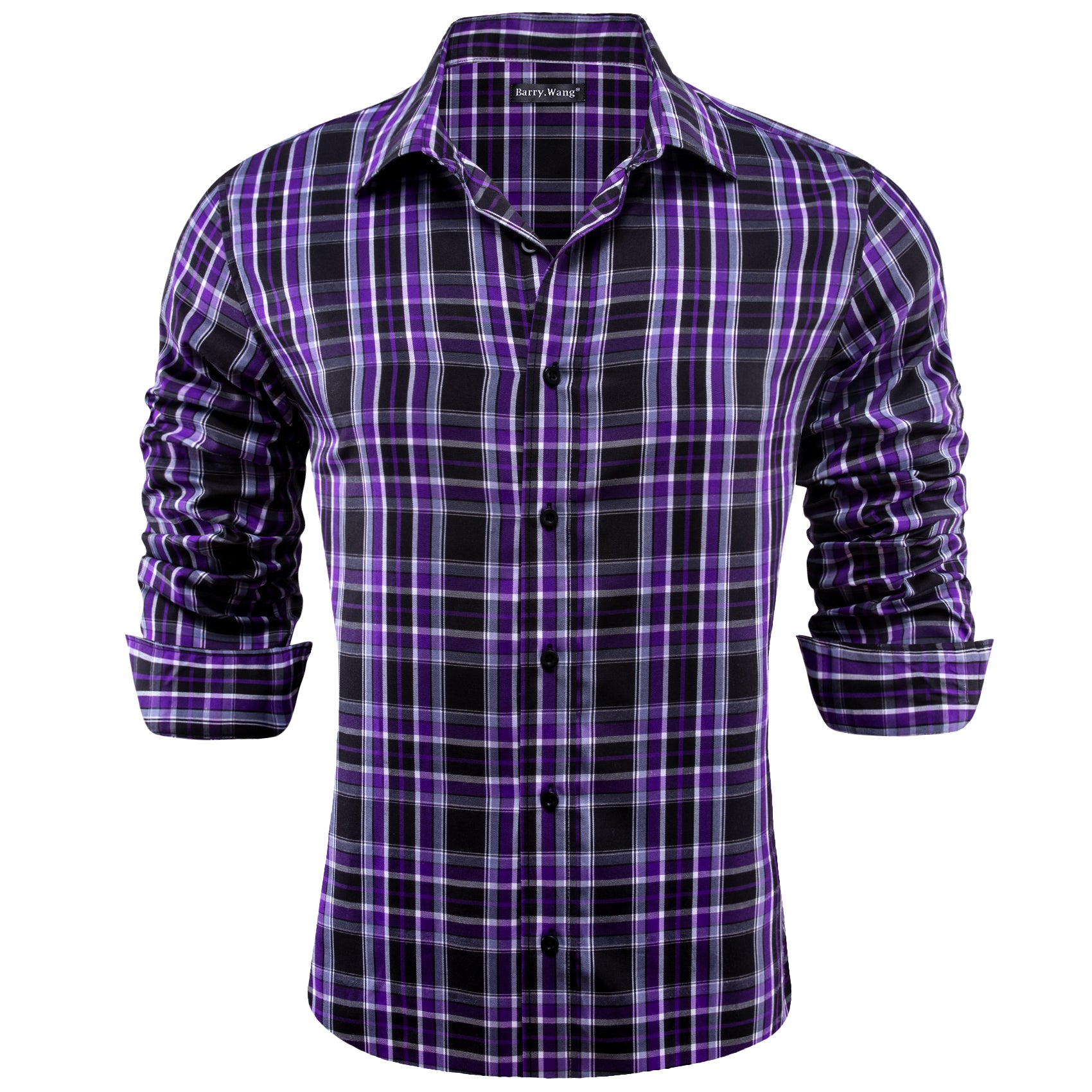 Barry.wang Purple Black Plaid Men's Shirt