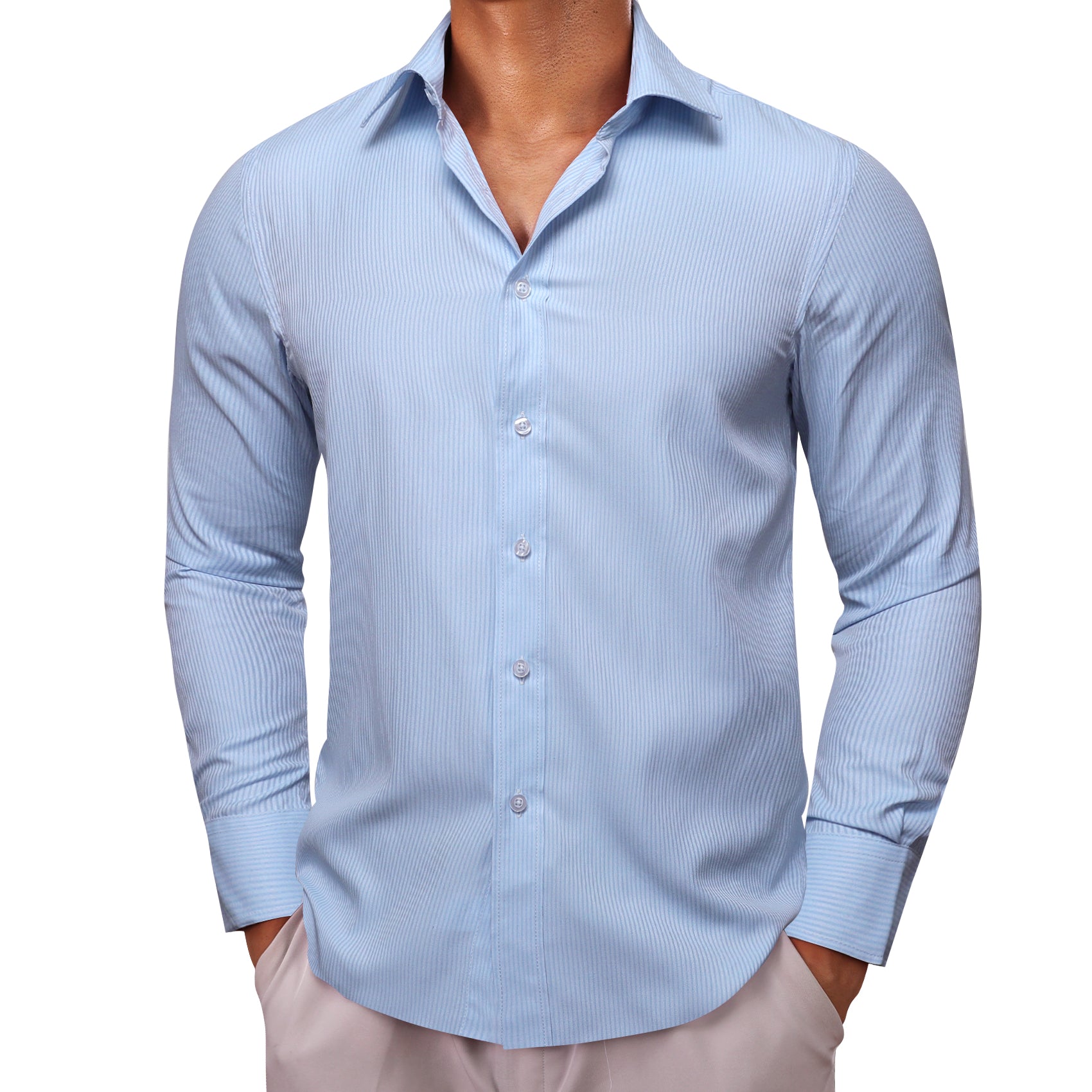 Barry.wang Light Blue Solid Men's Shirt