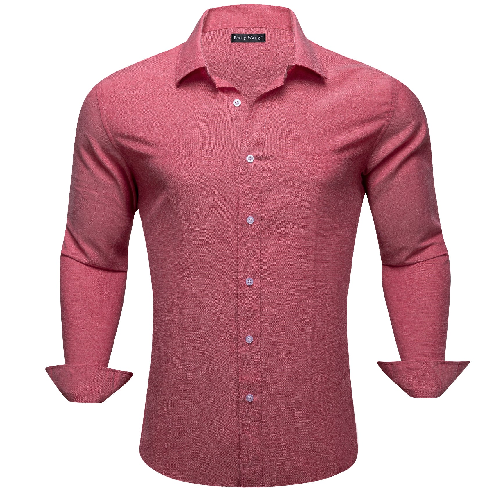 Barry.Wang Button Down Shirt Indian Red Solid Silk Shirt for Men