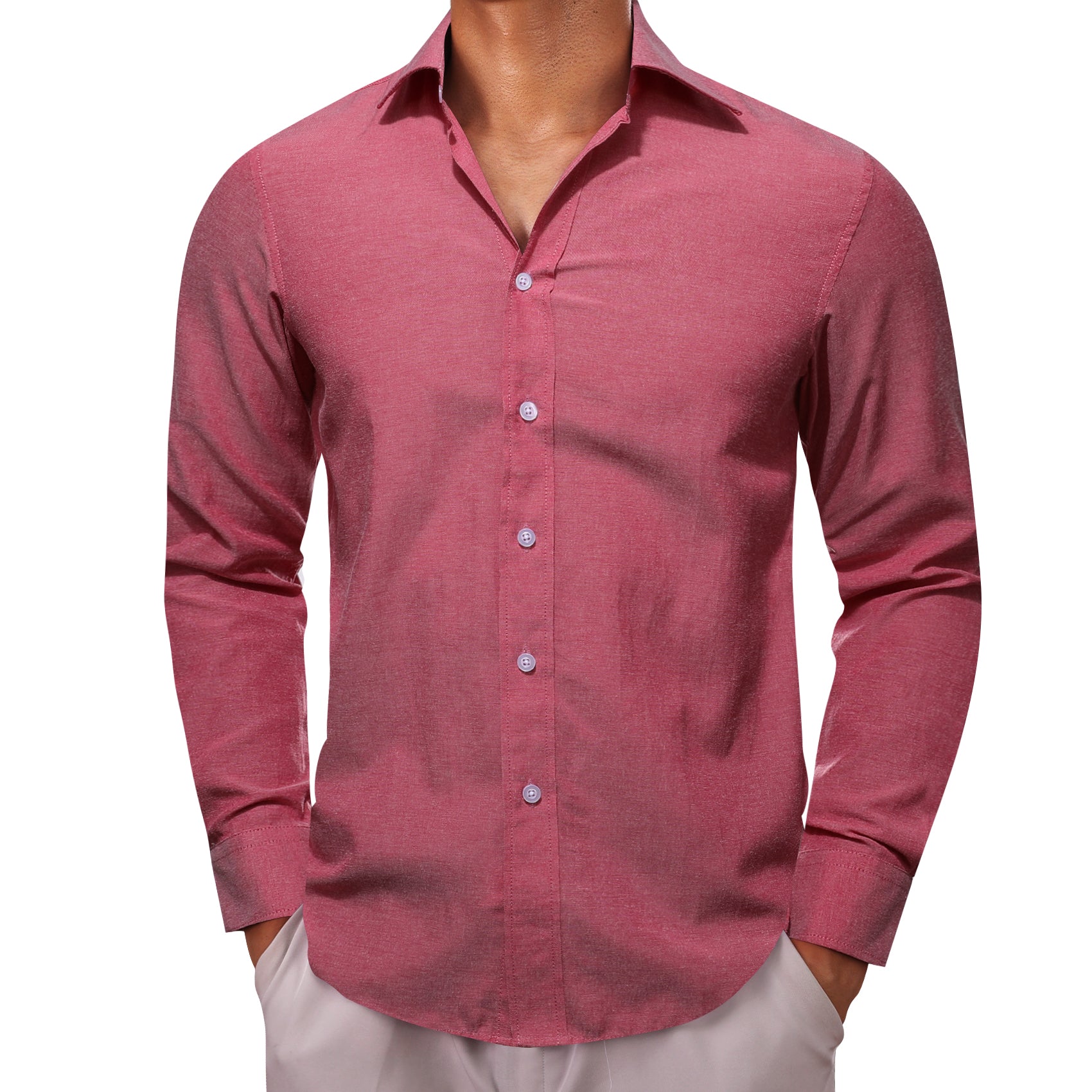 Barry.Wang Button Down Shirt Indian Red Solid Silk Shirt for Men