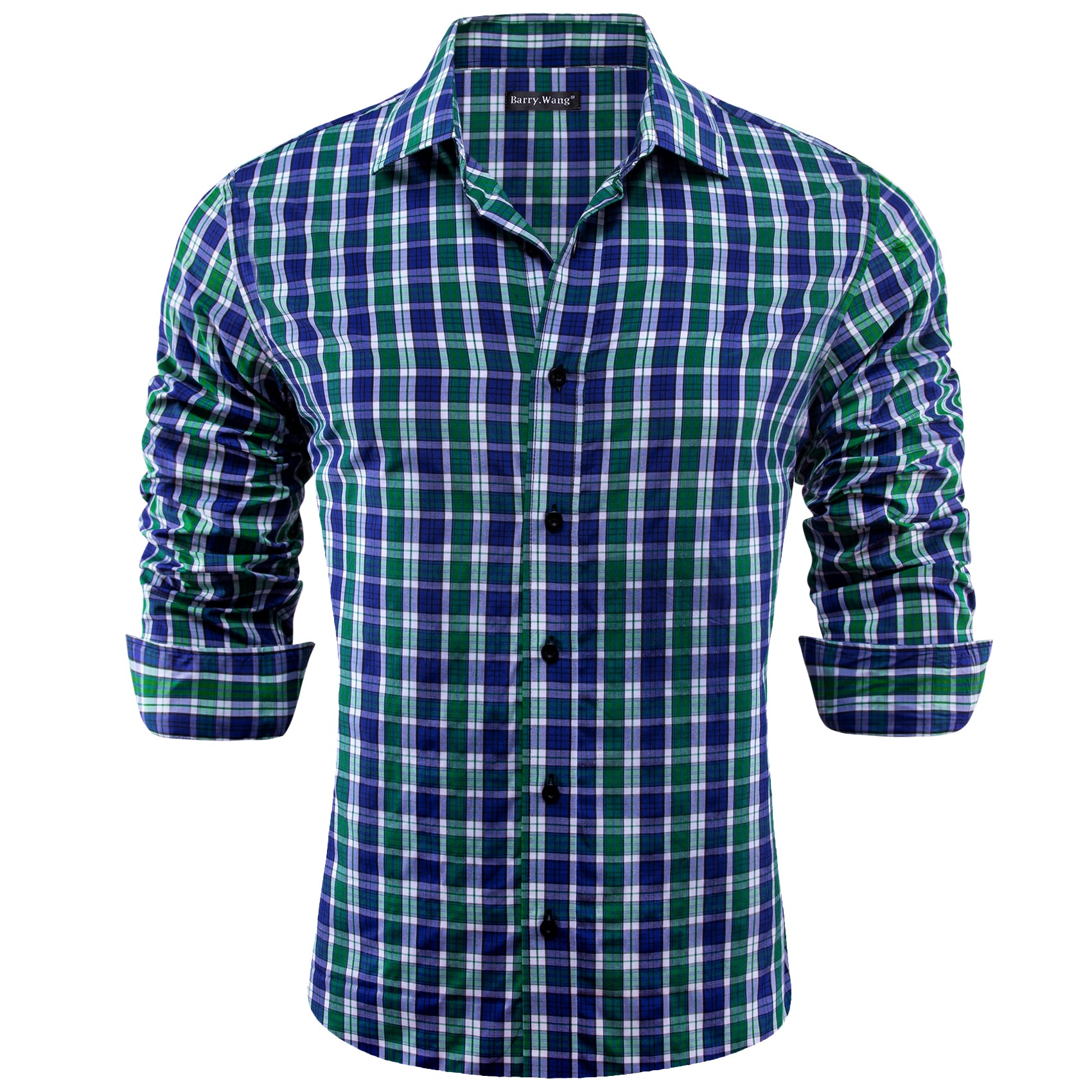 Barry.wang Blue Green Plaid Men's Shirt