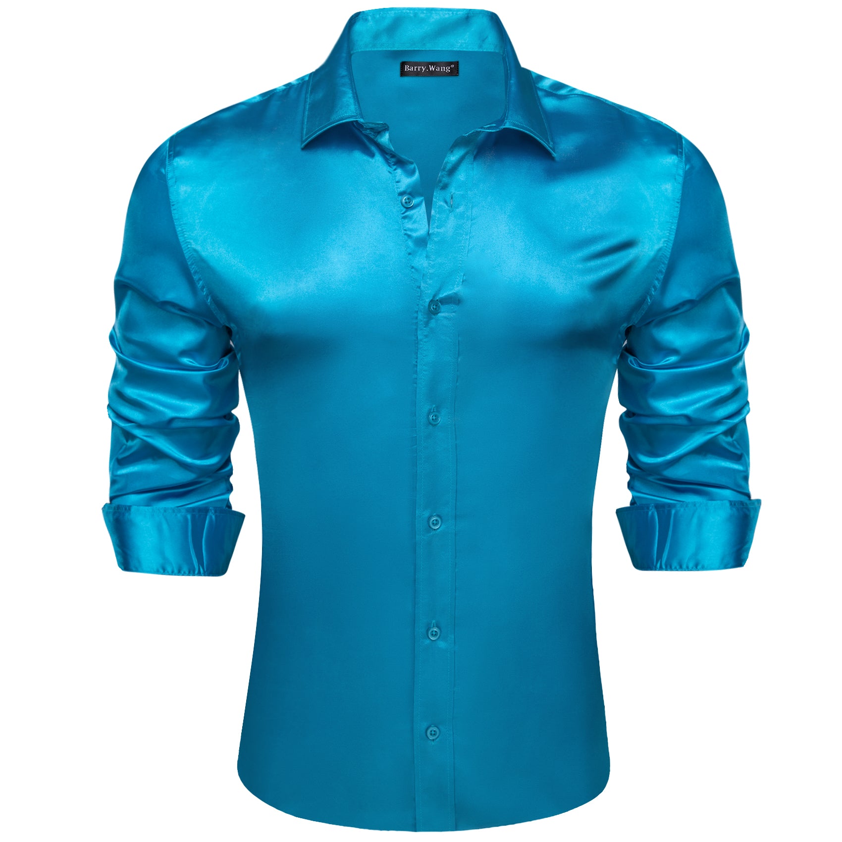 Barry.wang Sky Blue Solid Silk Shirt