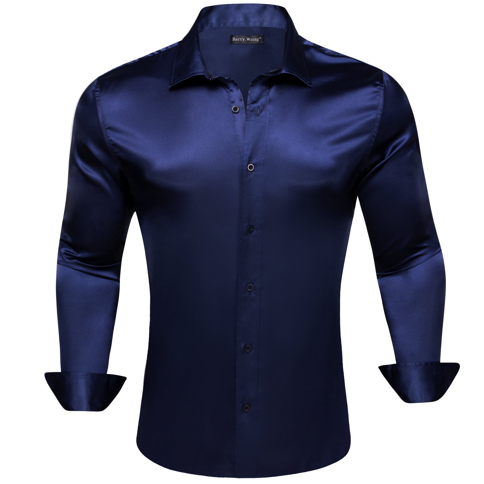 Barry.wang Salvia Blue Solid Silk Shirt
