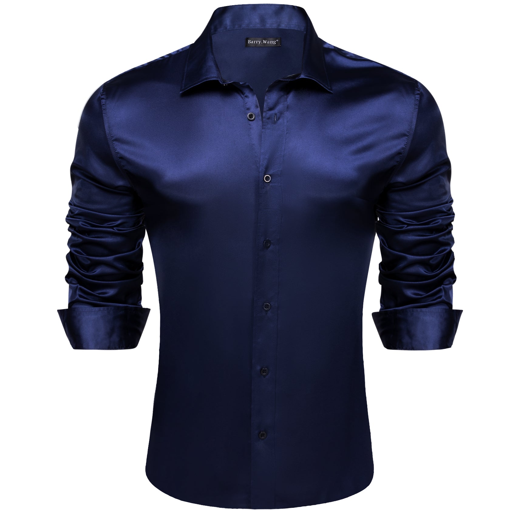 Barry.wang Salvia Blue Solid Silk Shirt
