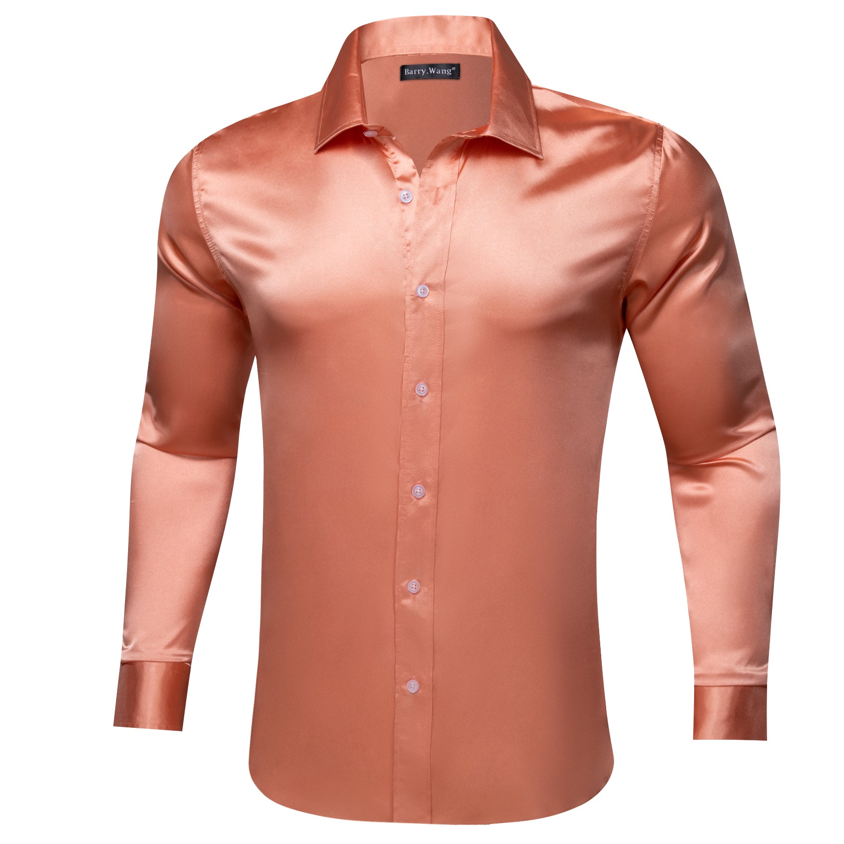 Coral Solid Silk Men's Long Sleeve Shirt