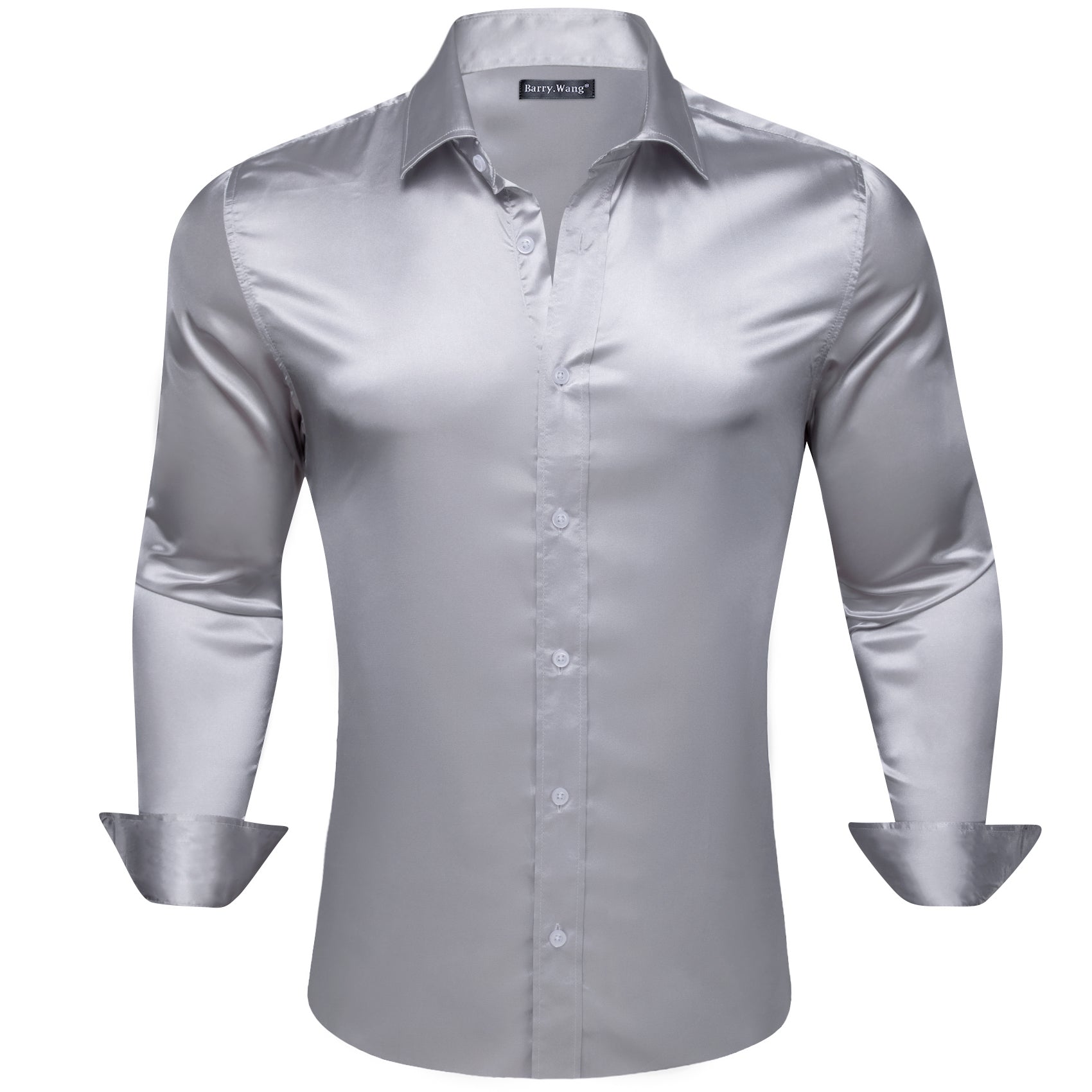 Barry.wang Grey Solid Silk Shirt