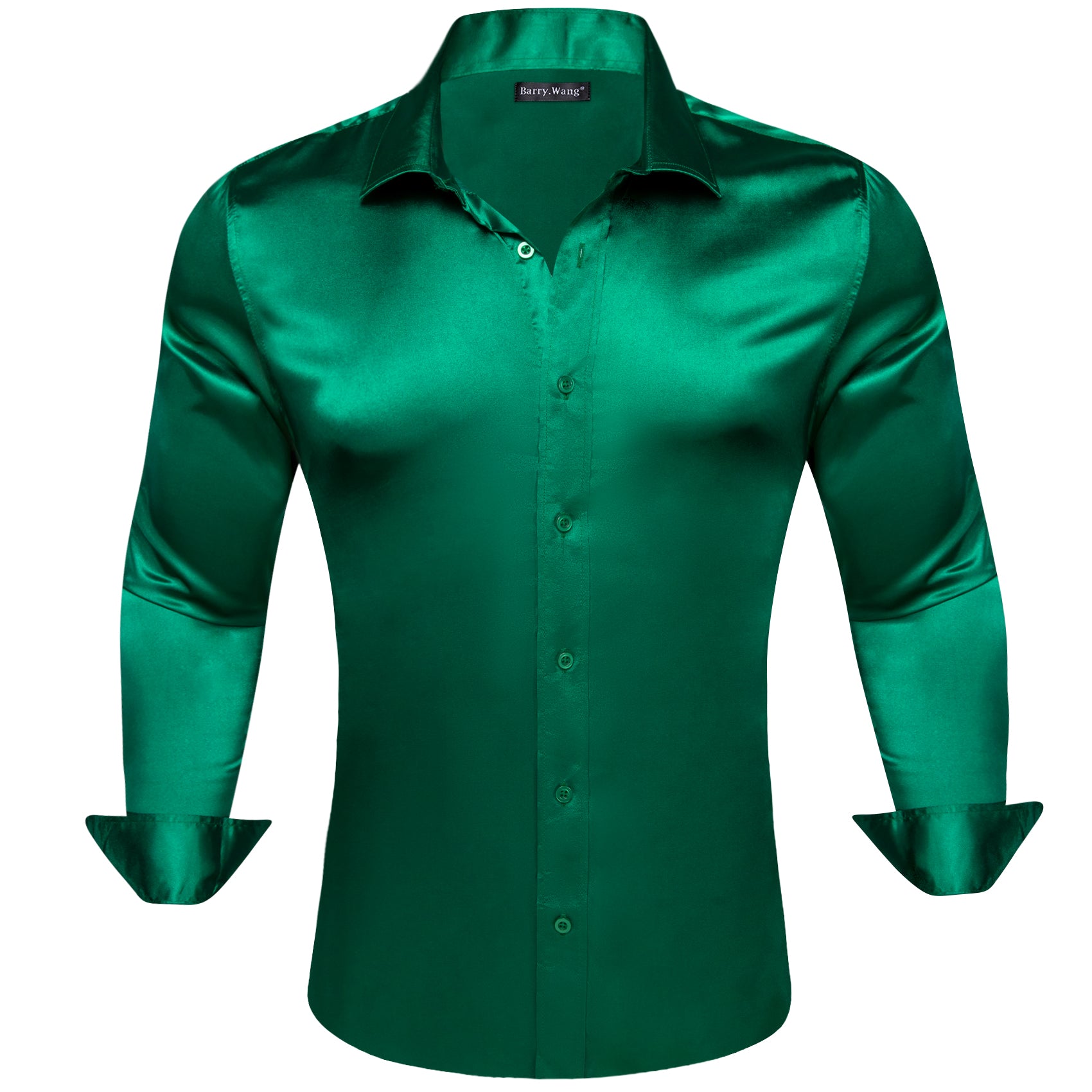 Barry.wang Dark Green Solid Silk Men's Shirt