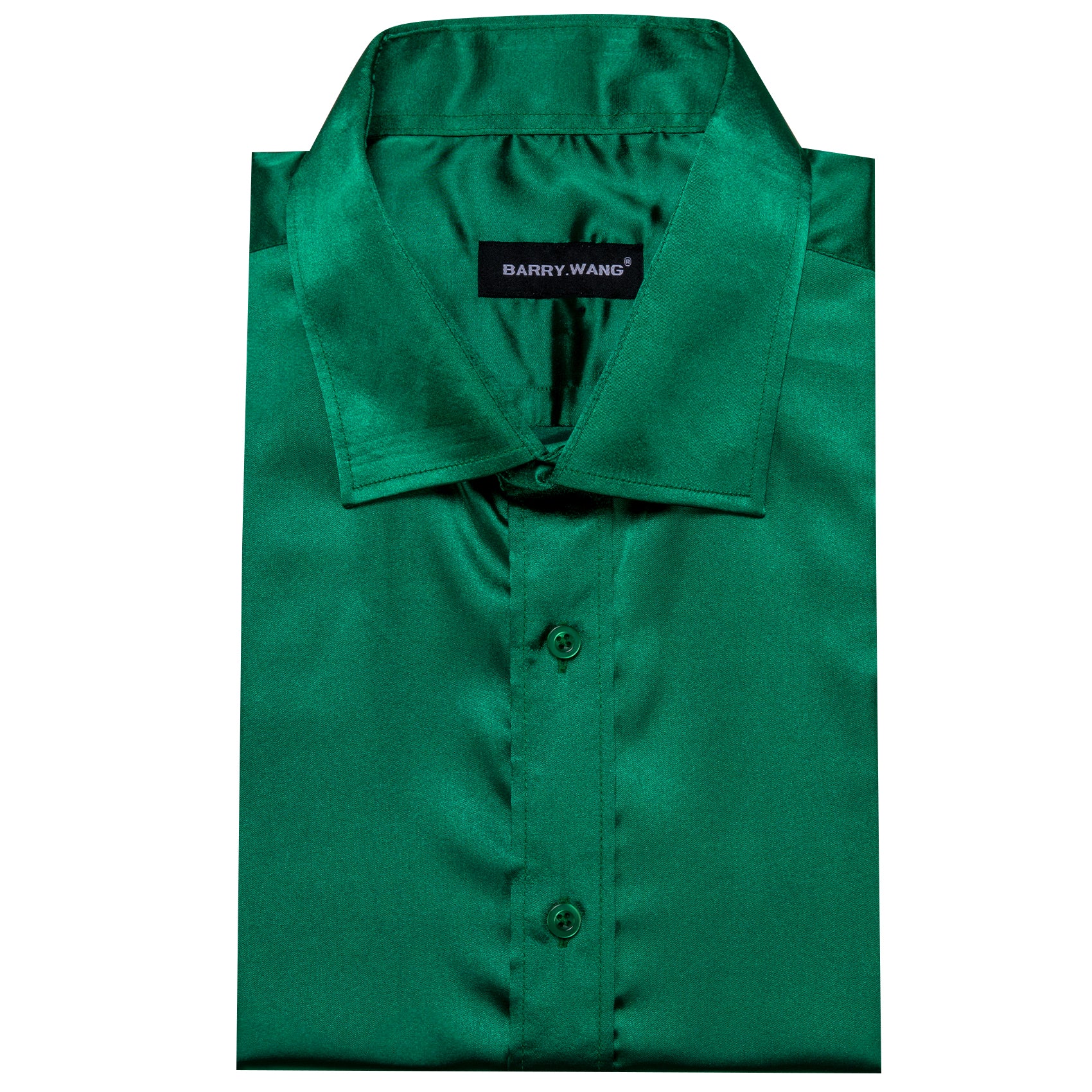 Barry.wang Dark Green Solid Silk Men's Shirt