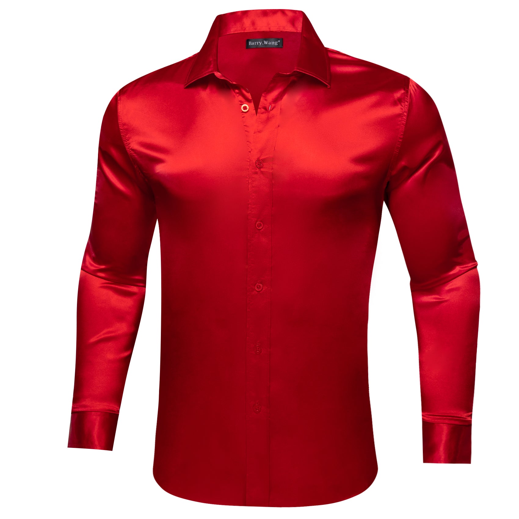 Barry.wang Strong Red Solid Silk Shirt