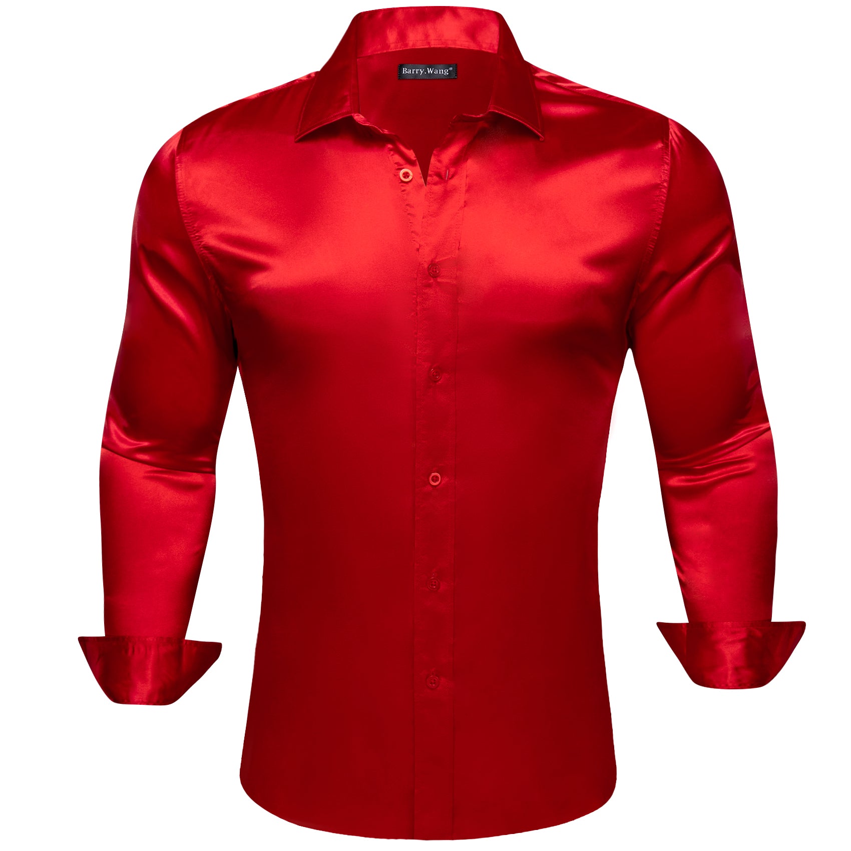 Barry.wang Strong Red Solid Silk Shirt