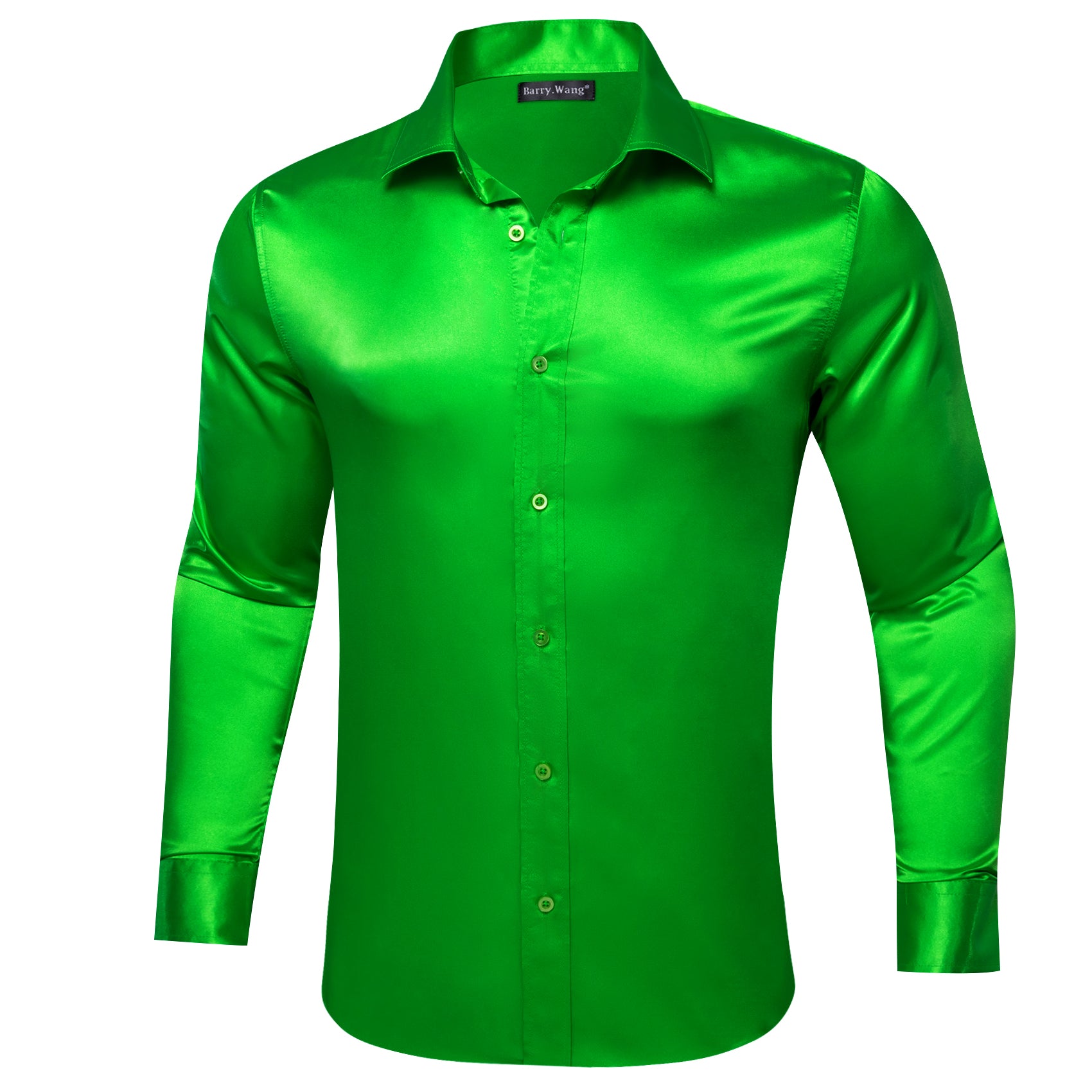 Barry.wang Button Down Shirt Lime Green Solid Silk Long Sleeve Shirt