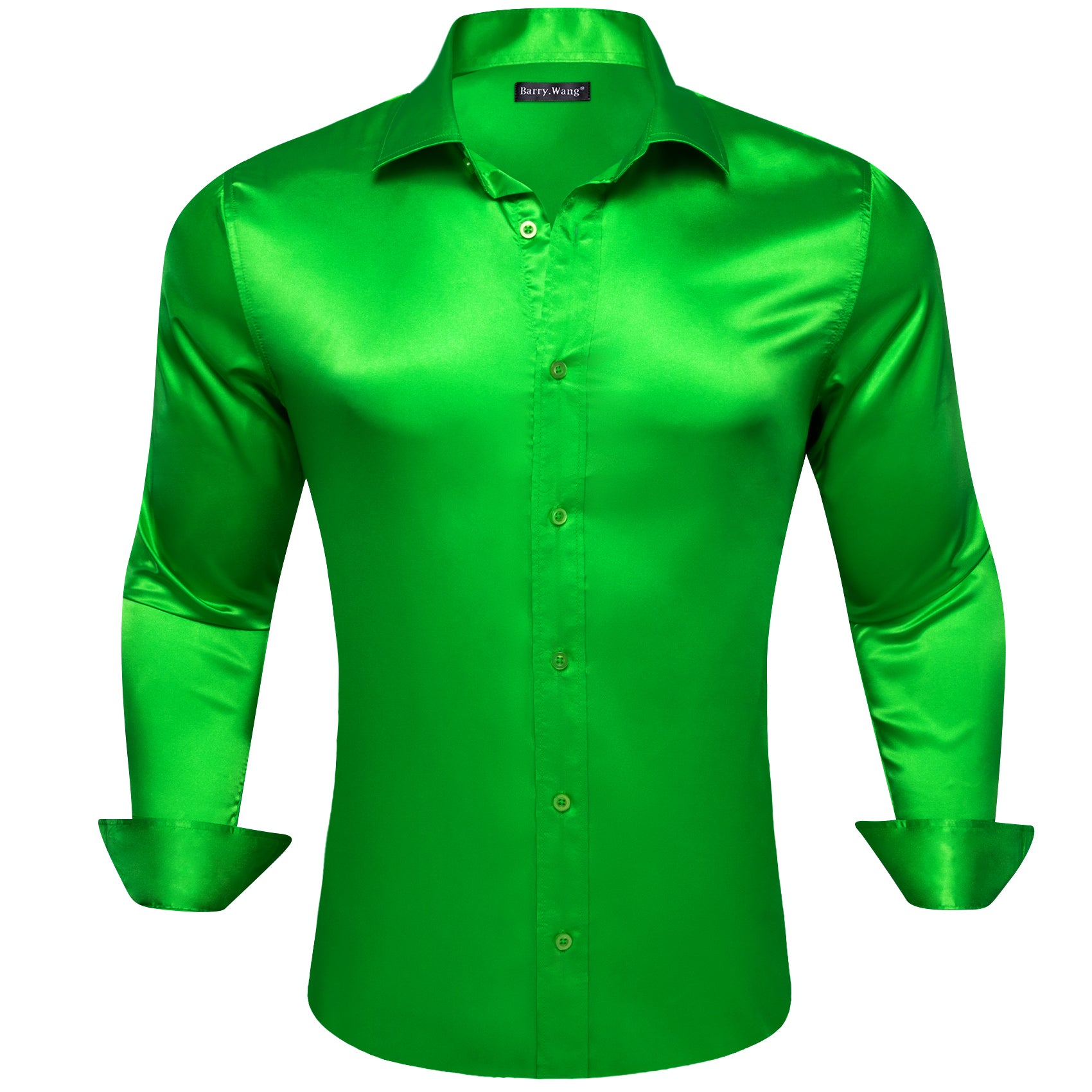 Barry.wang Button Down Shirt Lime Green Solid Silk Long Sleeve Shirt
