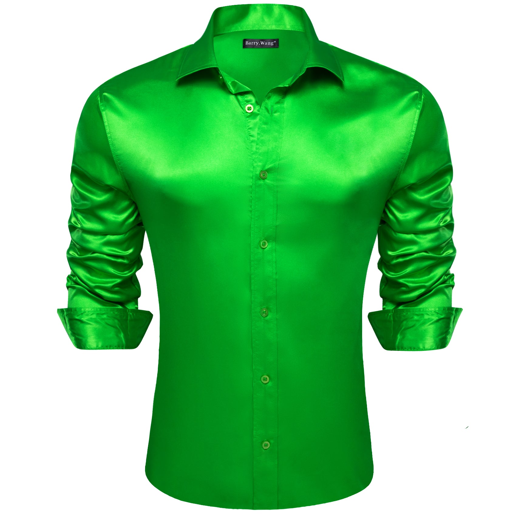 Barry.wang Green Solid Silk Shirt