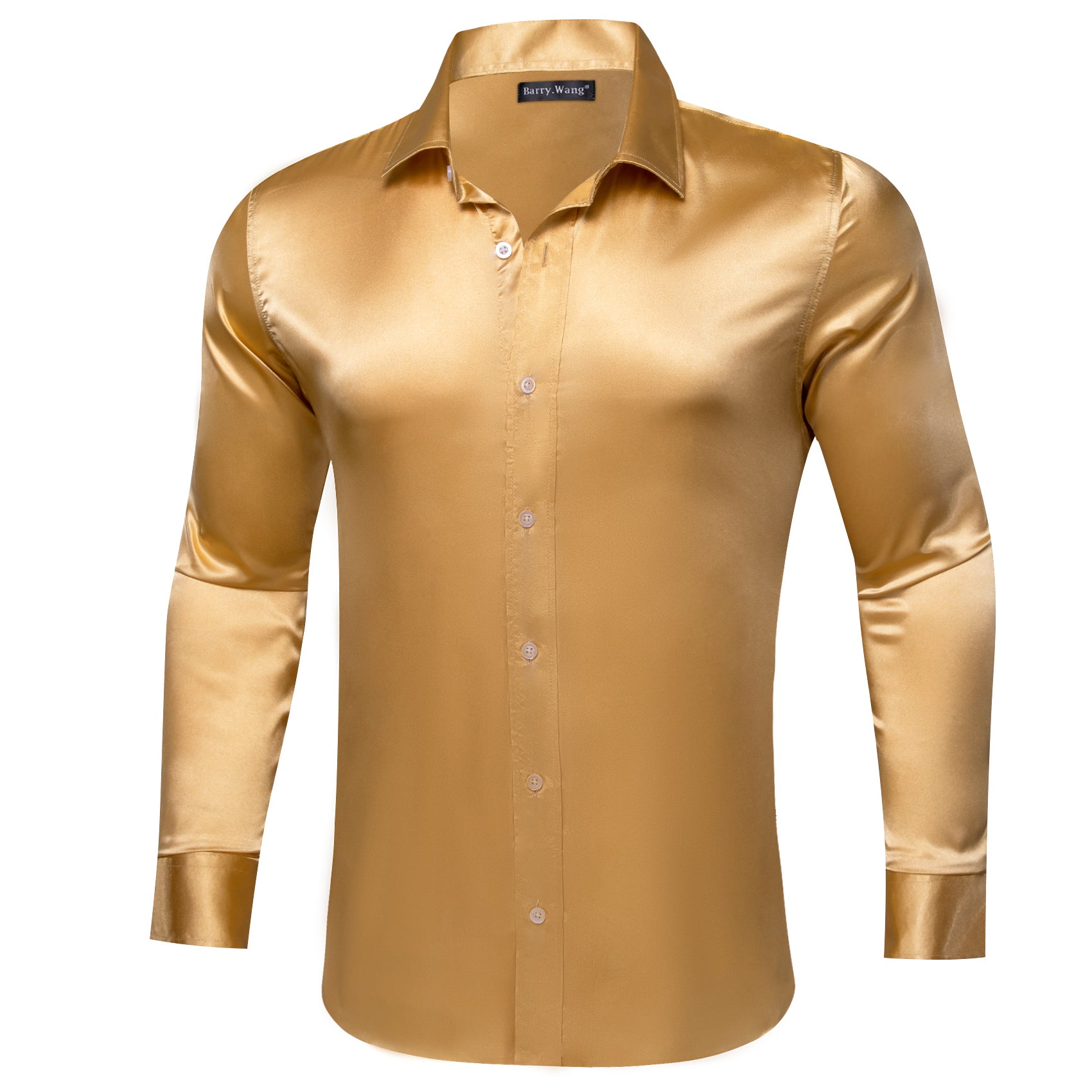Barry.wang Gold Solid Silk Shirt