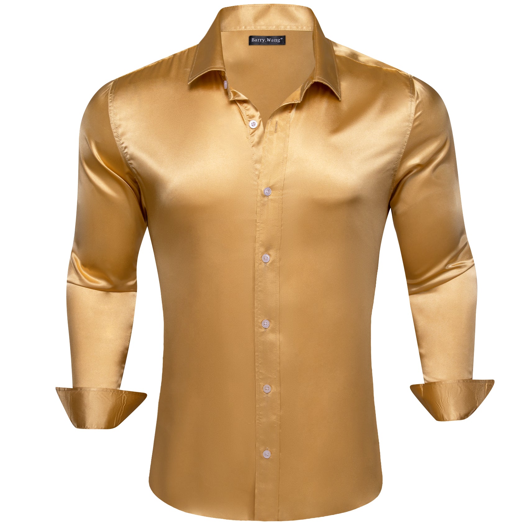 Barry.wang Gold Solid Silk Shirt