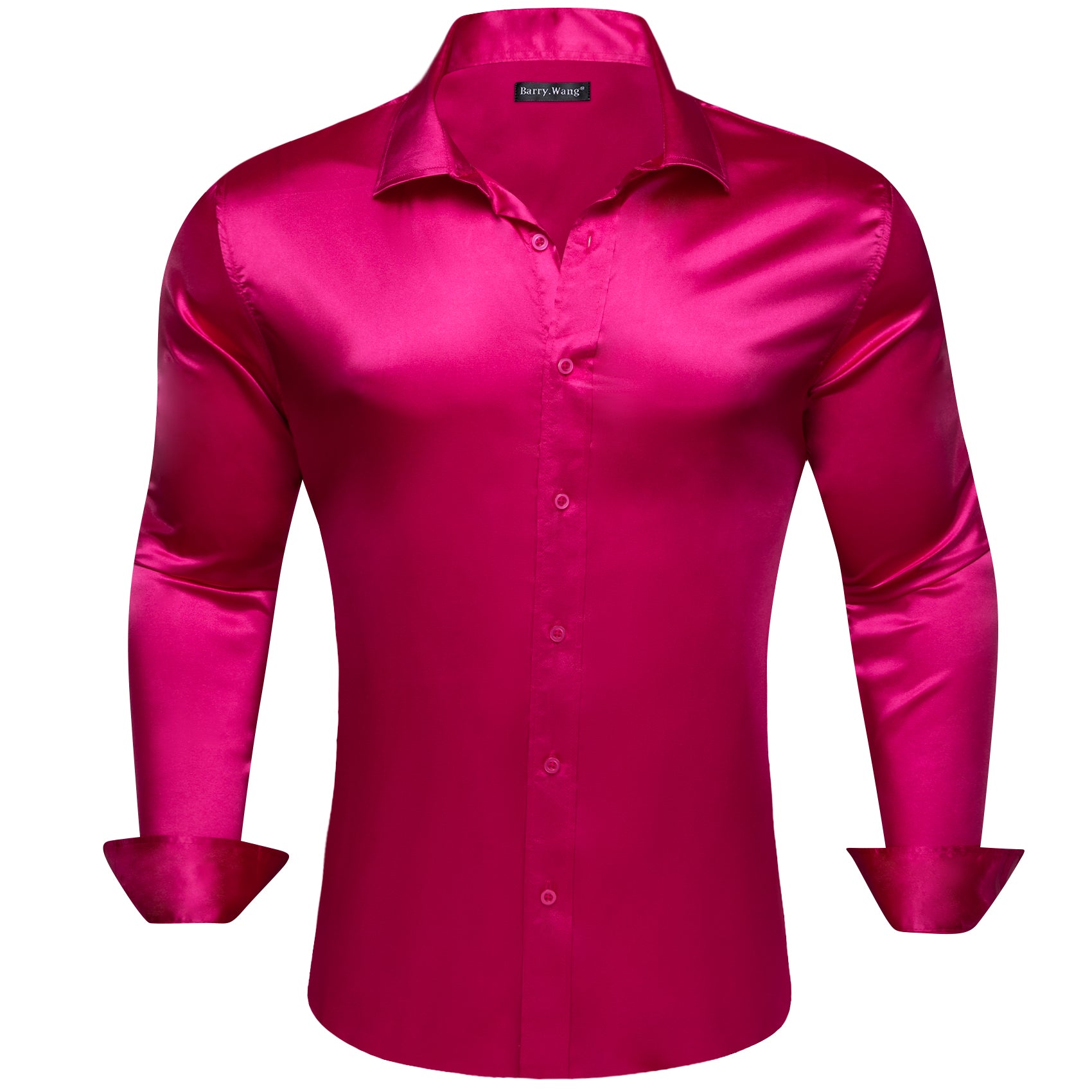Barry.wang Red Violet Solid Silk Men's Shirt
