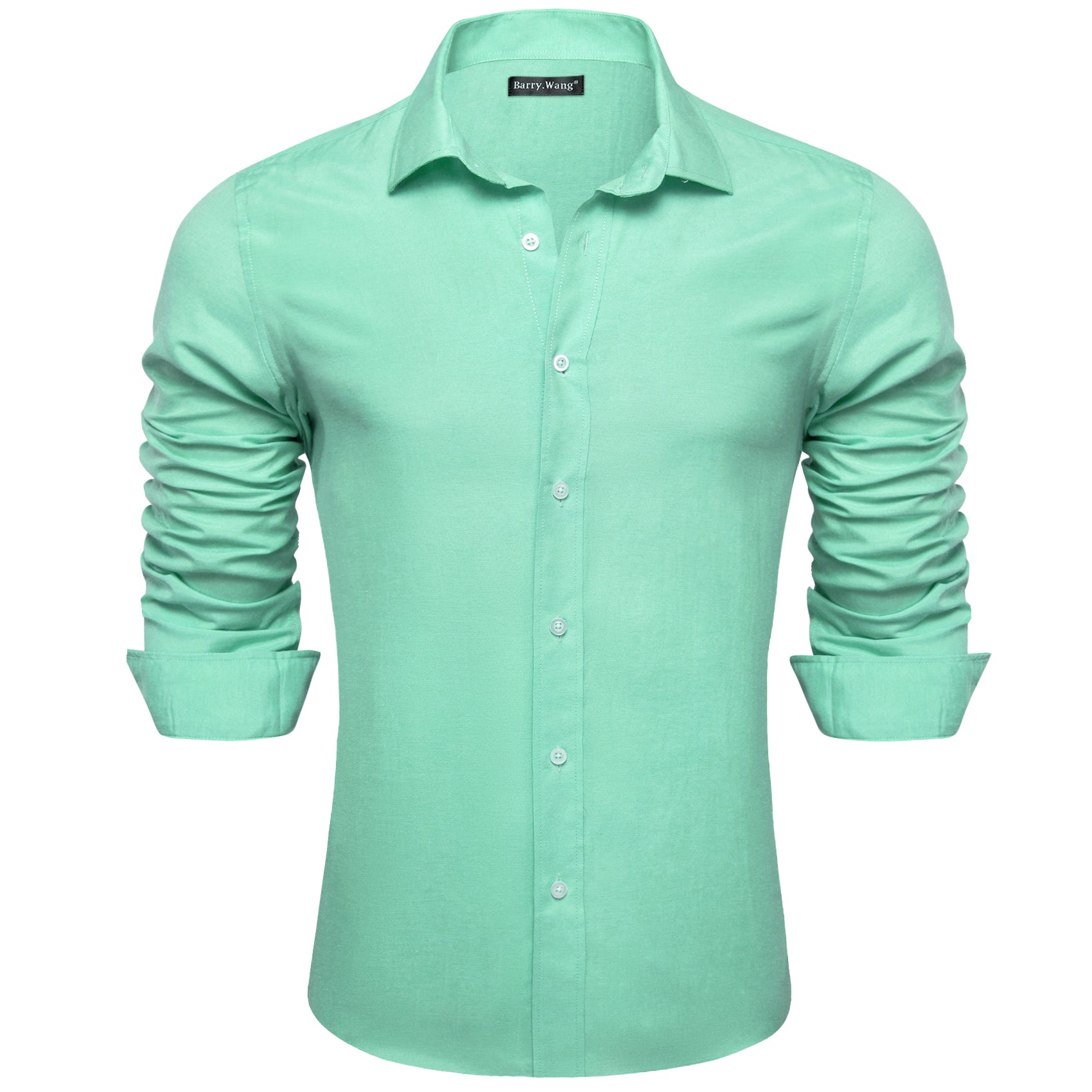 Barry.wang Button Down Shirt Turquoise Green Solid Men's Silk Shirt