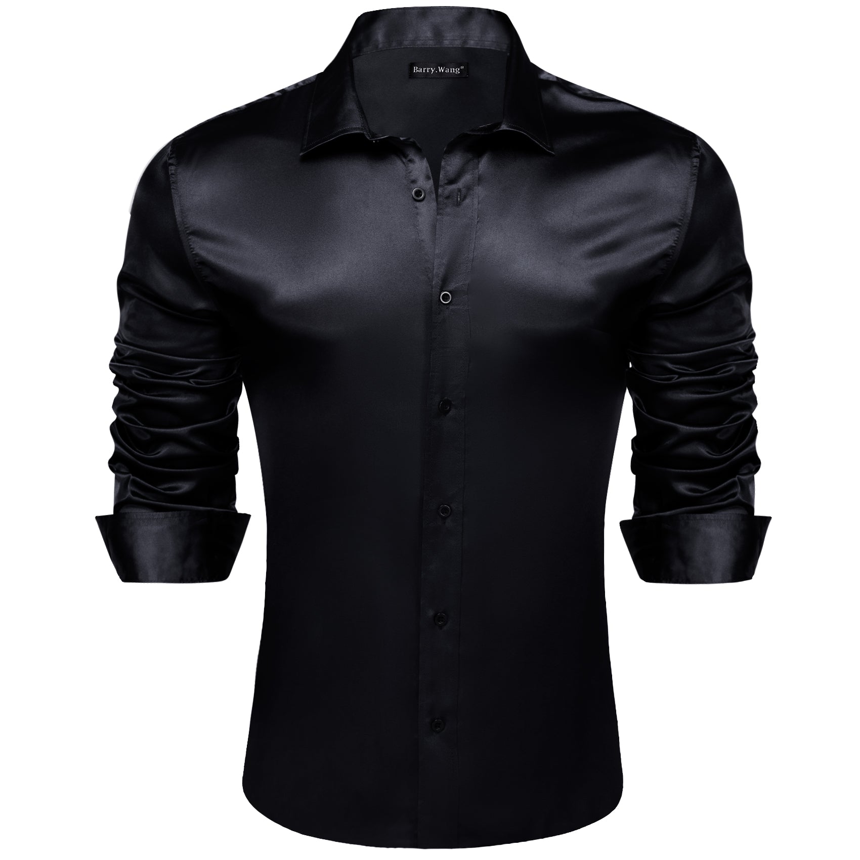 Barry.wang Black Solid Silk Shirt