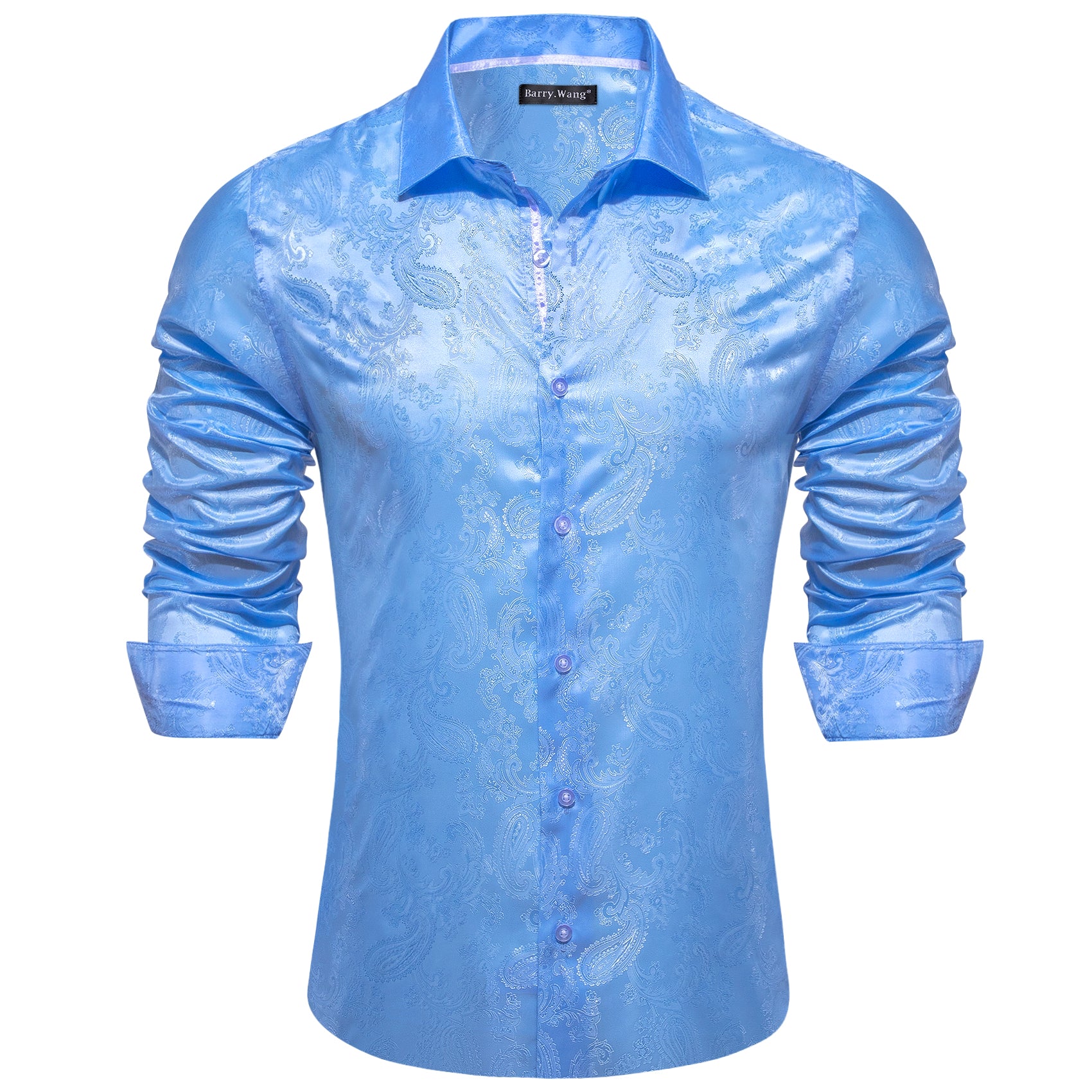 Barry.wang Sky Blue Paisley Silk Men's Shirt