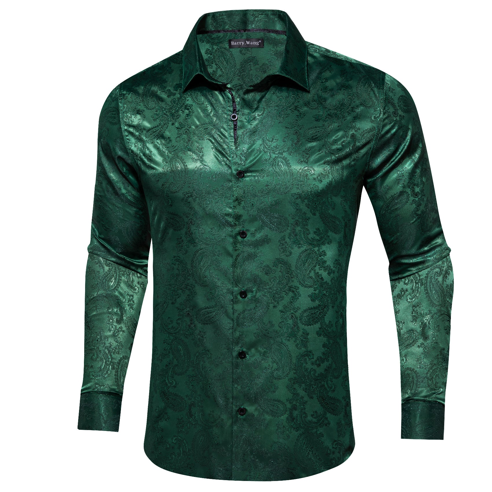 Barry.wang Dark Green Paisley Silk Men's Shirt