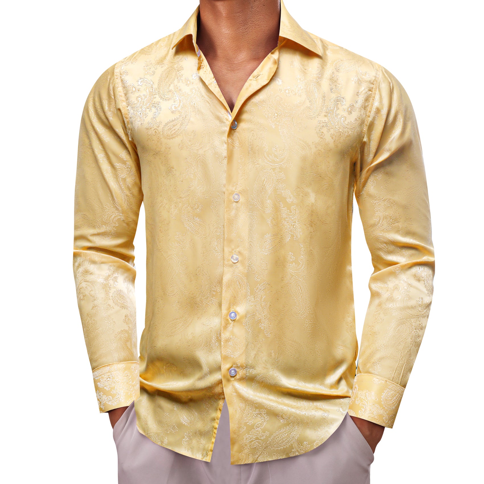 Barry.wang Gold Paisley Silk Men's Shirt