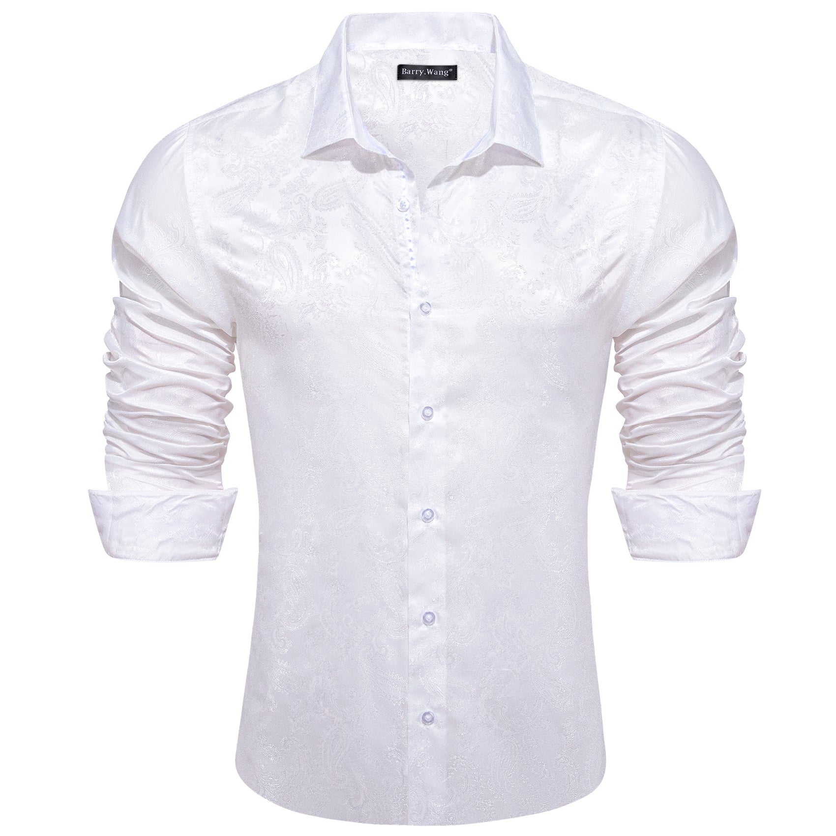Barry.wang White Paisley Silk Men's Shirt
