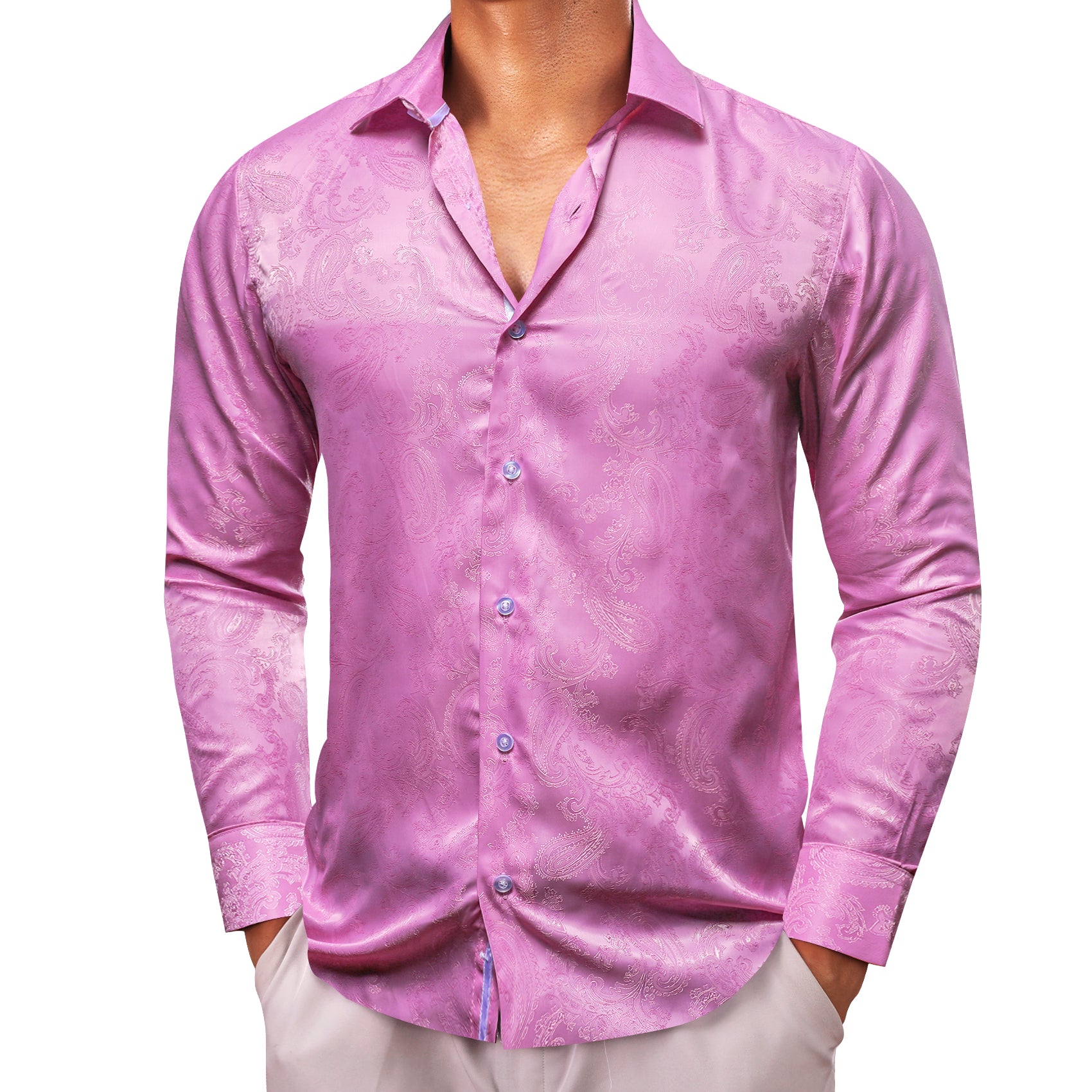 Barry.wang Lilac Paisley Silk Men's Shirt