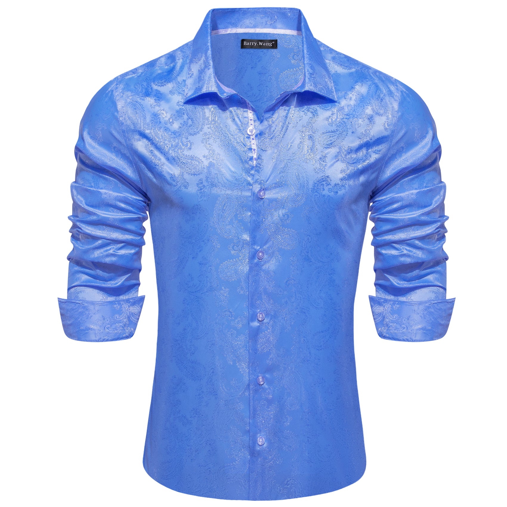 Barry.wang Sky Blue Paisley Silk Men's Shirt