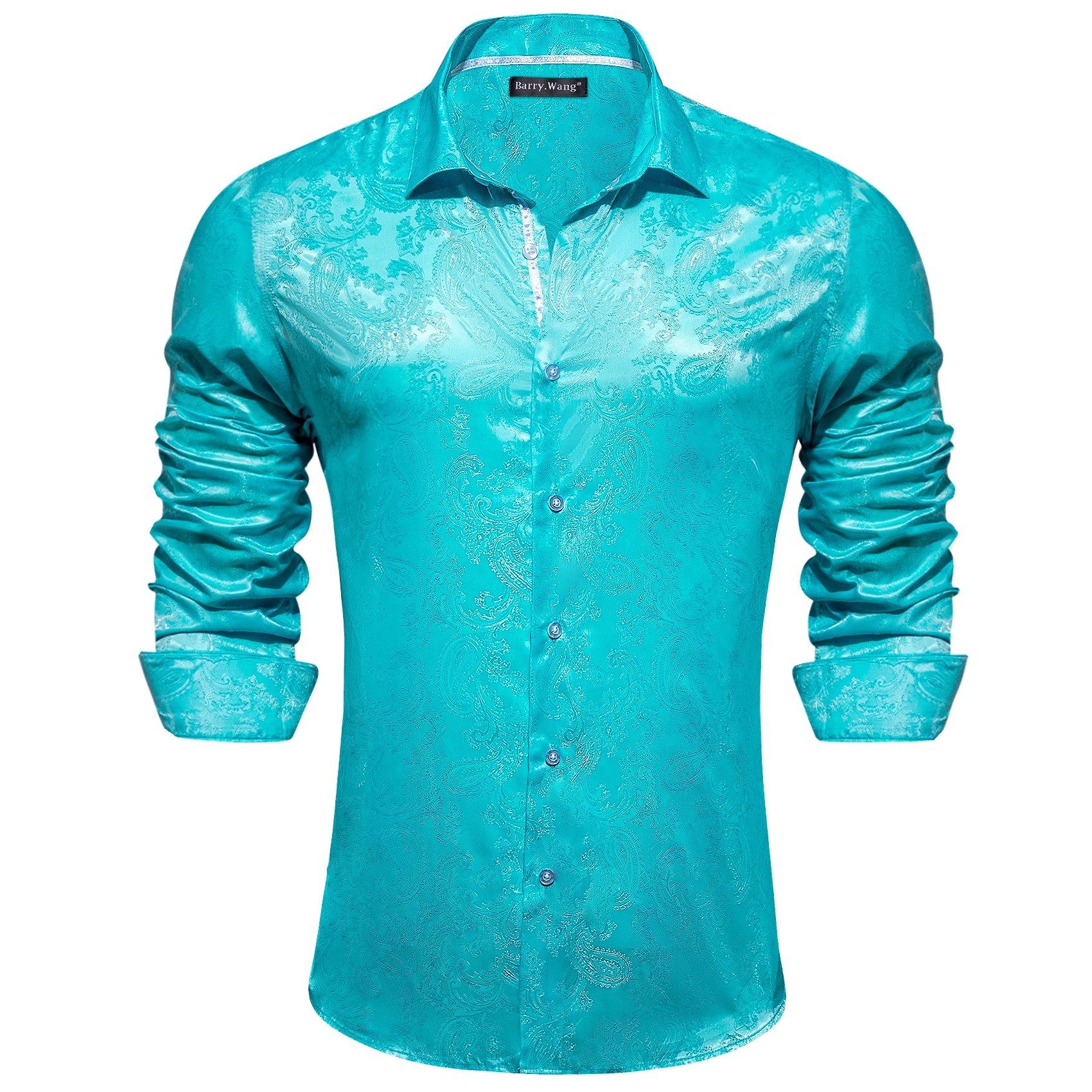 Barry.wang Aqua Paisley Silk Men's Shirt