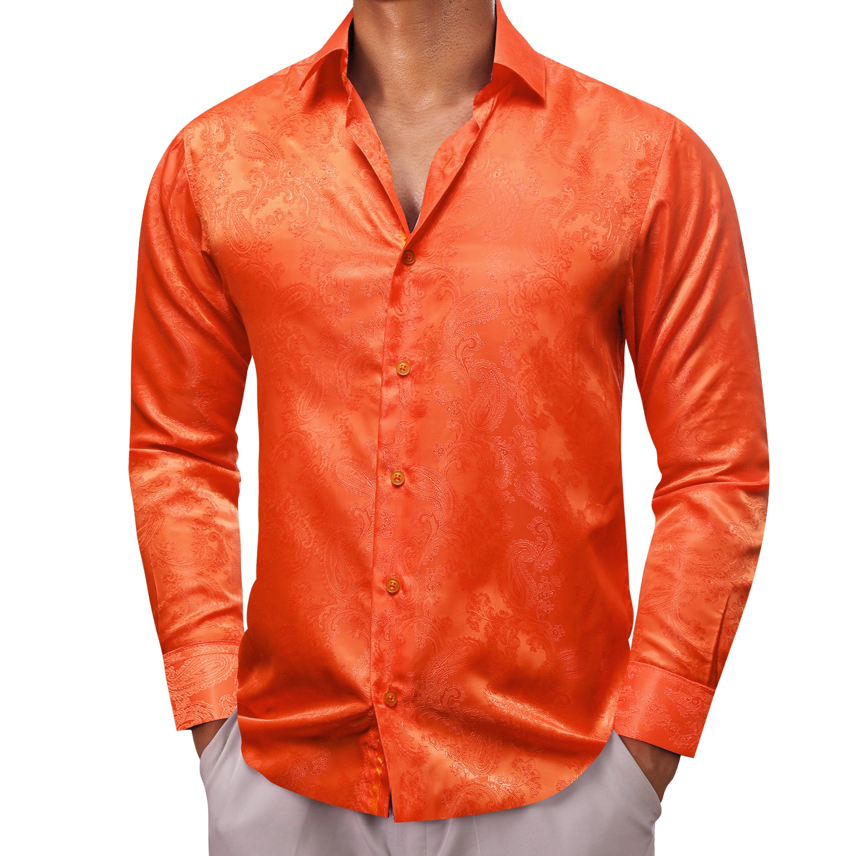 Orange long sleeve white button down shirt
