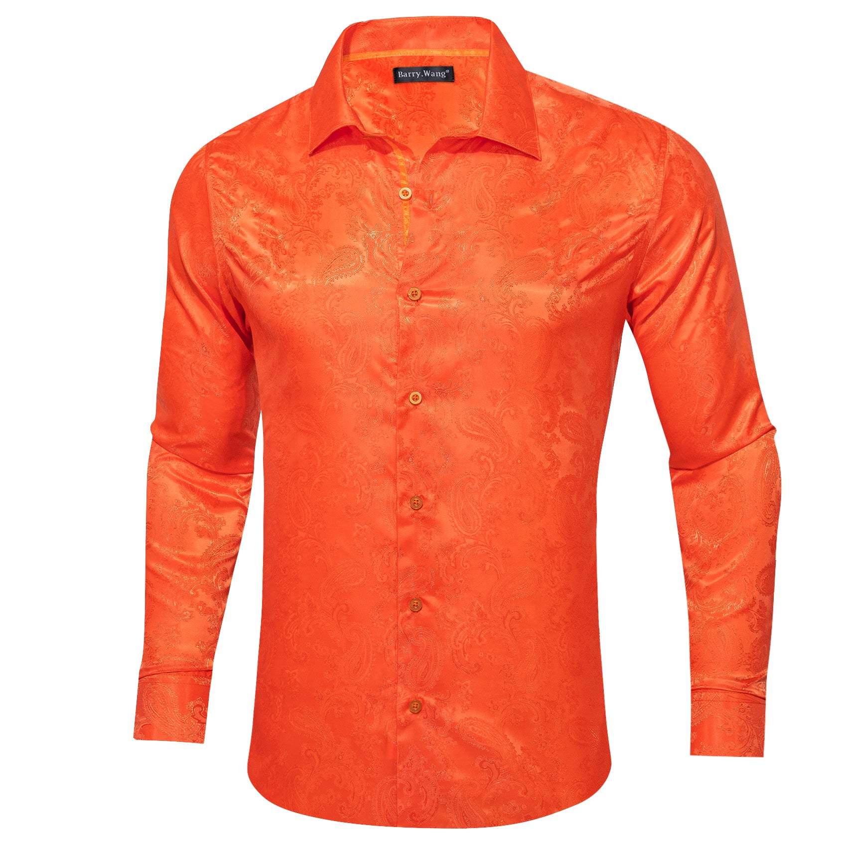 Barry.wang Orange Paisley Silk Men's Shirt
