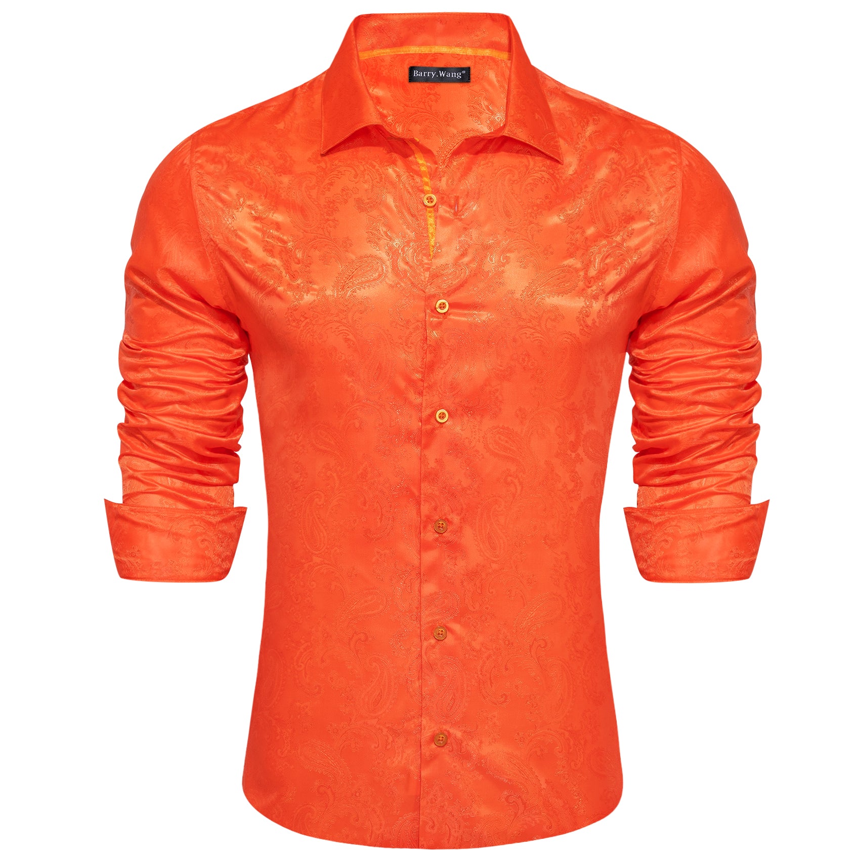 Barry.wang Orange Paisley Silk Men's Shirt