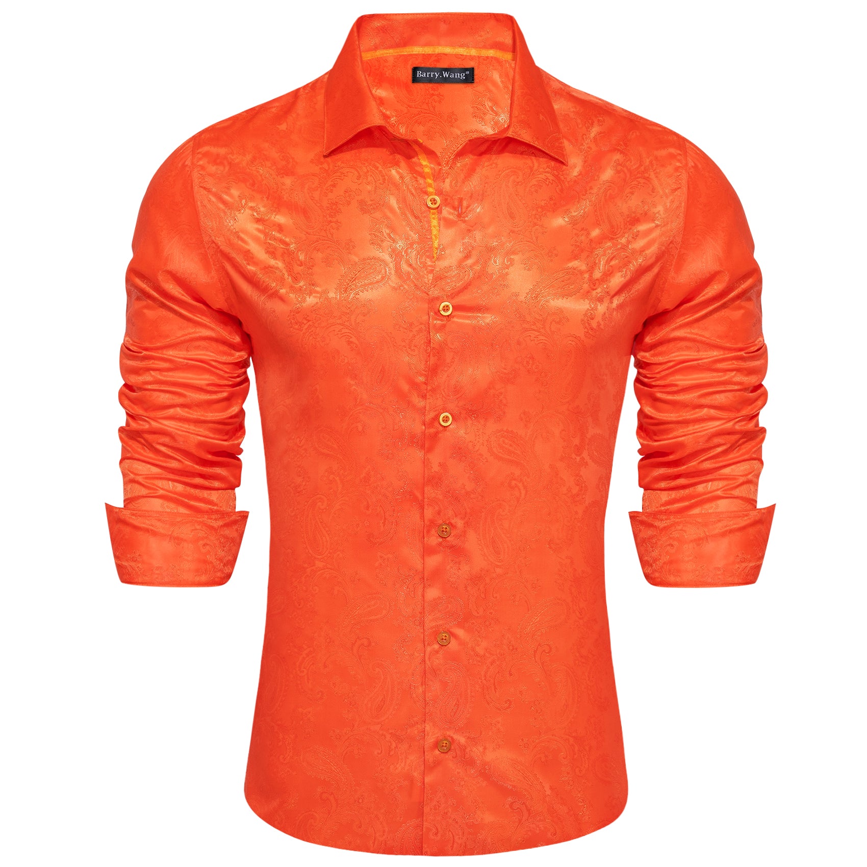 Barry. Wang Mens Orange Paisley Dress Shirt Business Casual Long Sleev