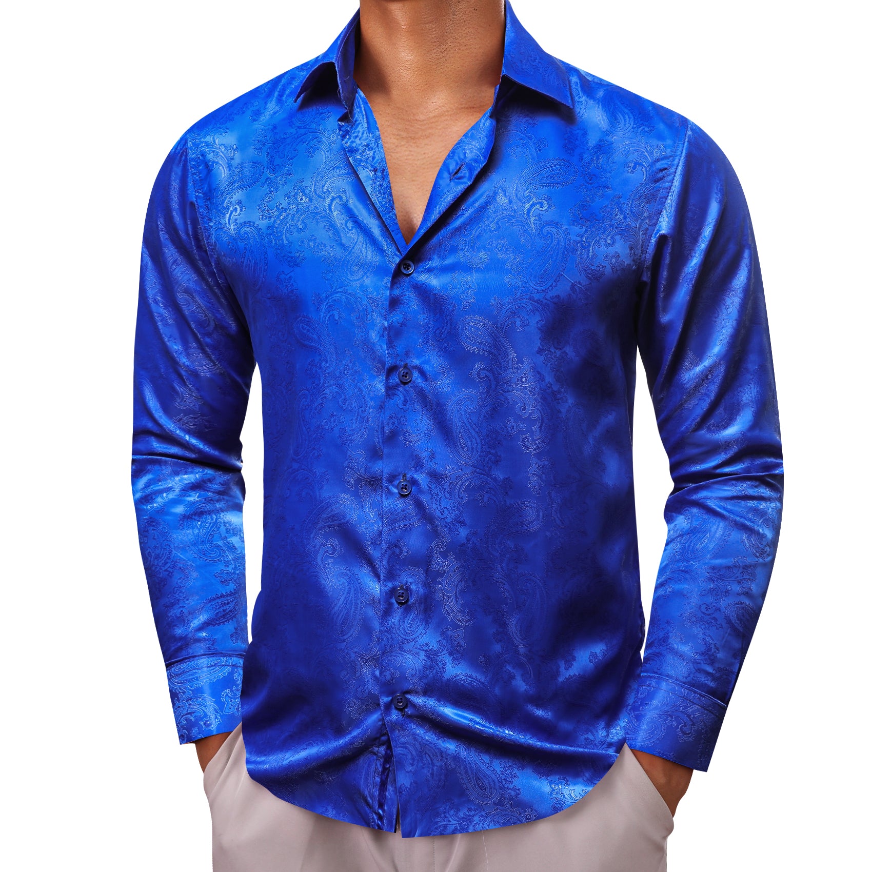 Barry.wang Cerulean Blue Paisley Silk Men's Shirt