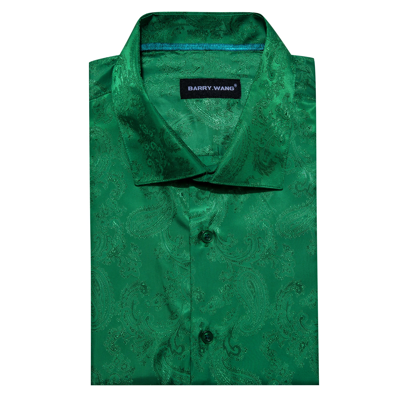 Barry.wang Grass Green Paisley Silk Men's Shirt