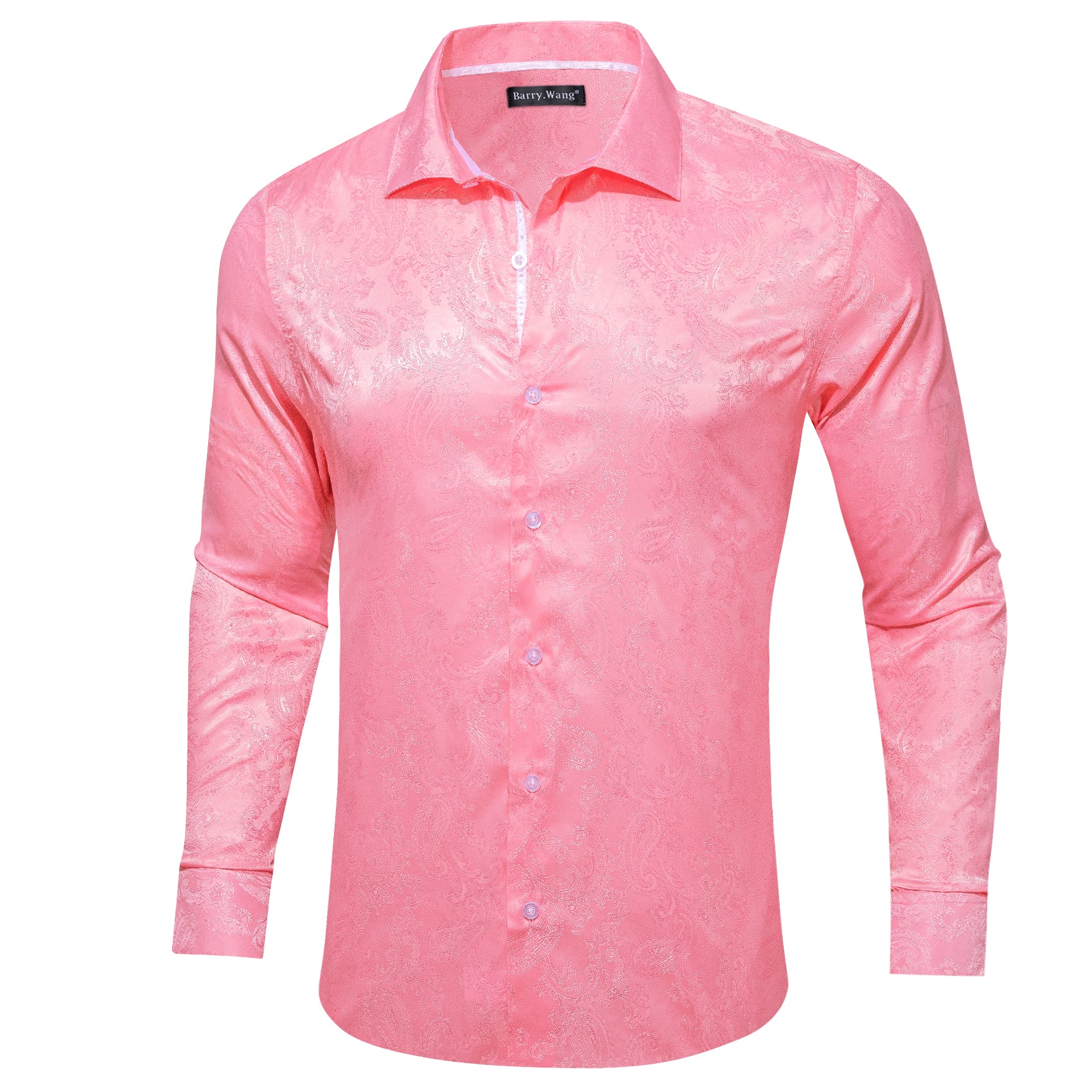 Barry.wang Button Down Shirt Men's Pink Paisley Silk Long Sleeve Shirt