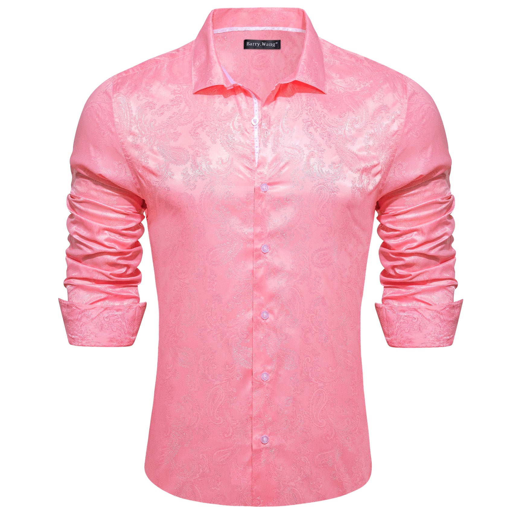 Barry.wang Button Down Shirt Men's Pink Paisley Silk Long Sleeve Shirt