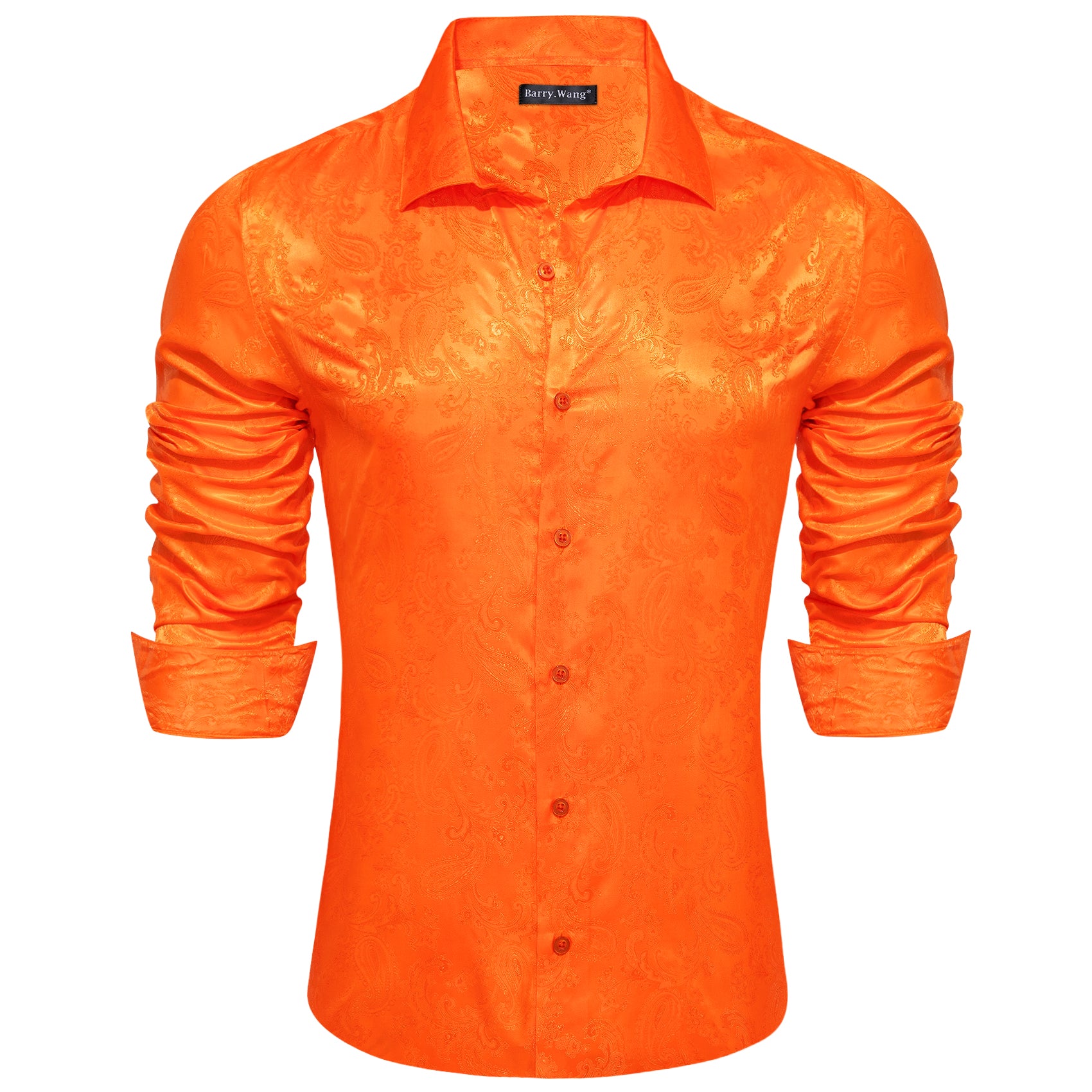 Barry.wang Button Down Shirt Bright Orange Paisley Silk Men's Shirt
