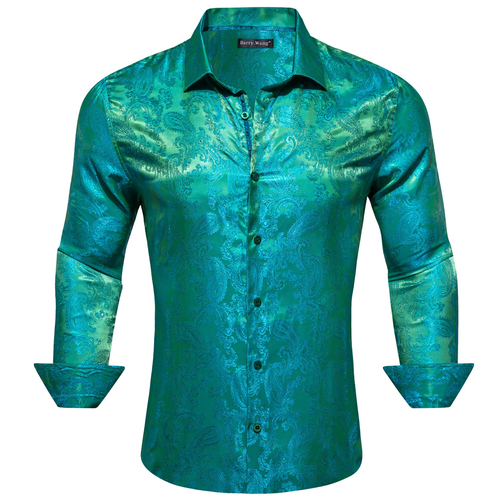 Barry.wang Bright Green Blue Paisley Silk Men's Shirt