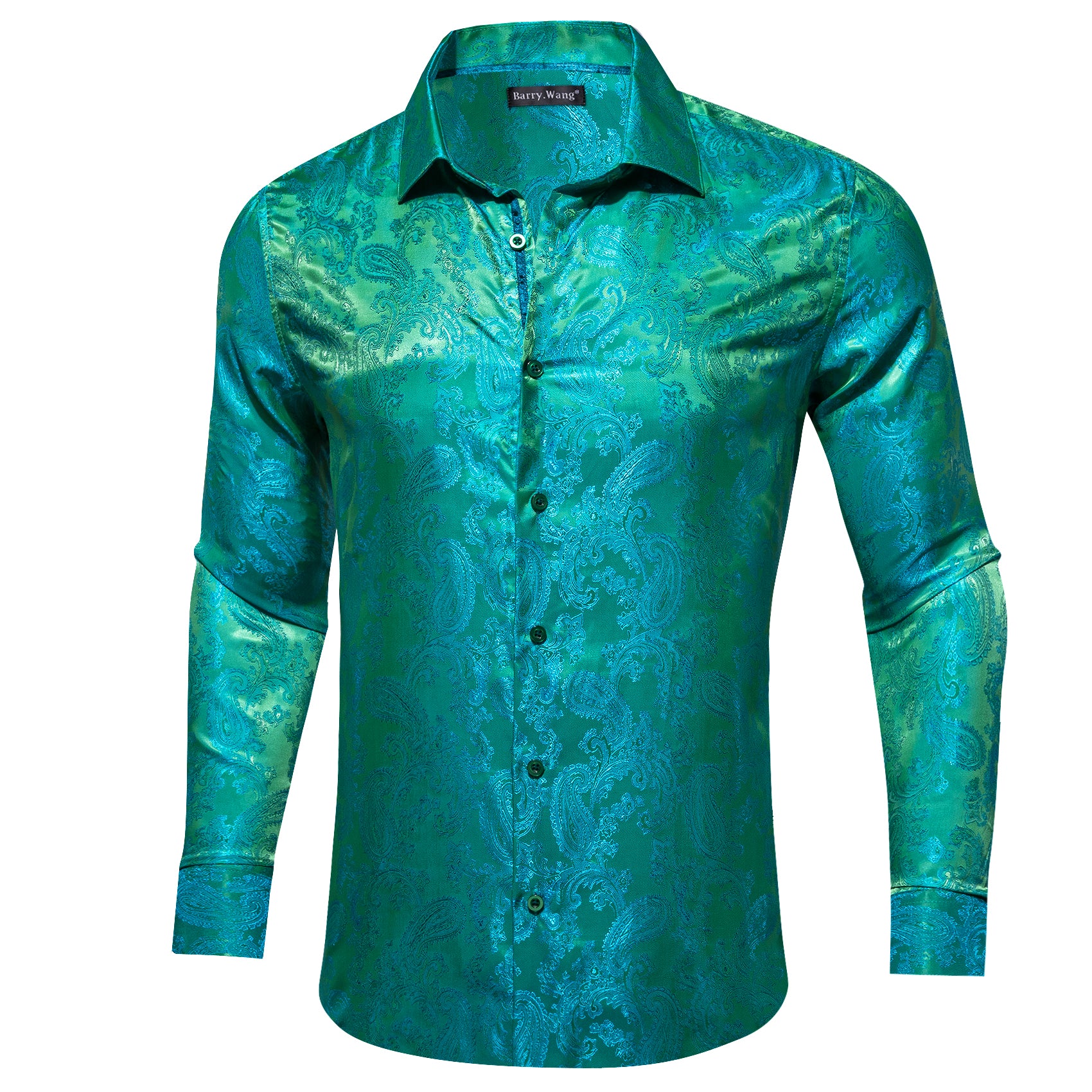 Barry.wang Bright Green Blue Paisley Silk Men's Shirt